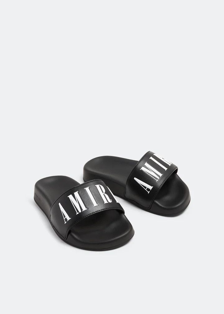 Amiri o1mle0426 Logo Pool Slides Slippers in Black Size US 14 / EU 47 - 4 Thumbnail