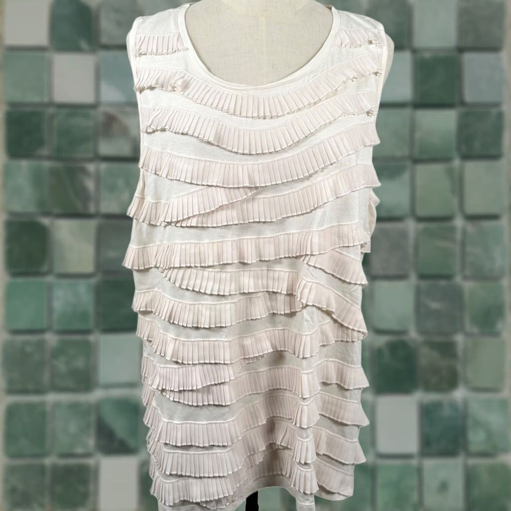 Vintage Chico's Chicos Tiered Ruffle Knit Top XXL Sleeveless Scoop Neck White Boho Coquette Gatsby 4 Hus Size XXL / US 16-18 / IT 52-54 - 1 Thumbnail