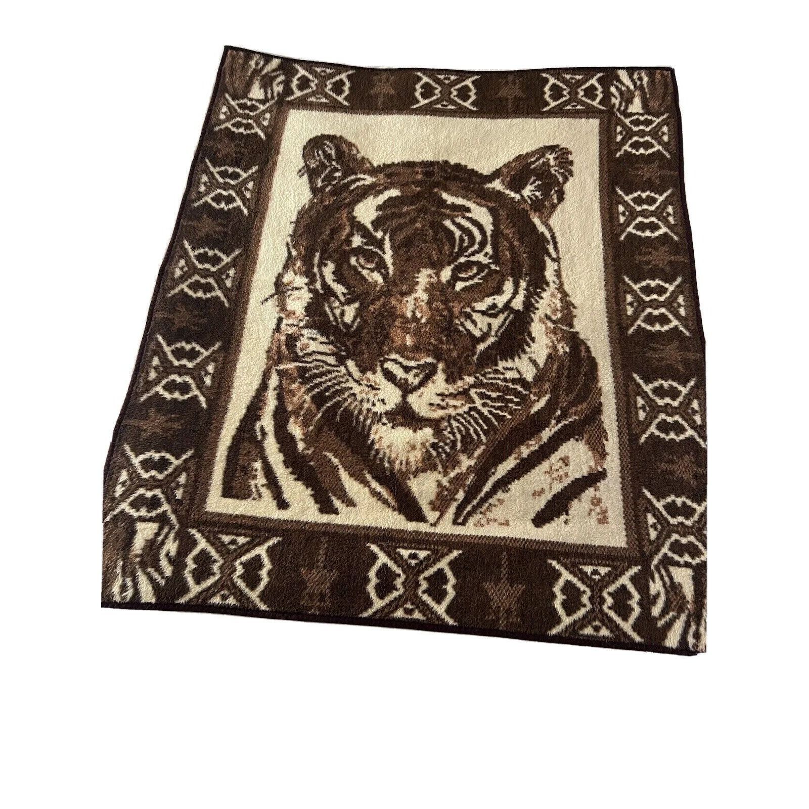Vintage Bengal Tiger Reversible Blanket Throw 61x51 Animal P