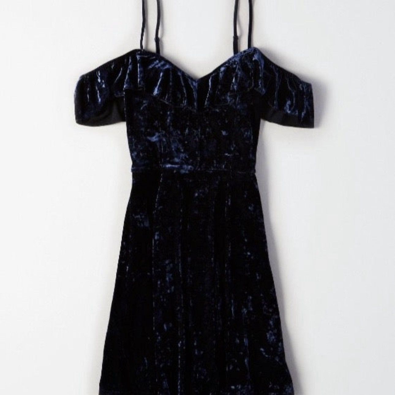 American Eagle Outfitters AMERICAN EAGLE Dark Blue Crushed Velvet Babydoll Mini Dress Size S / US 4 / IT 40 - 4 Thumbnail
