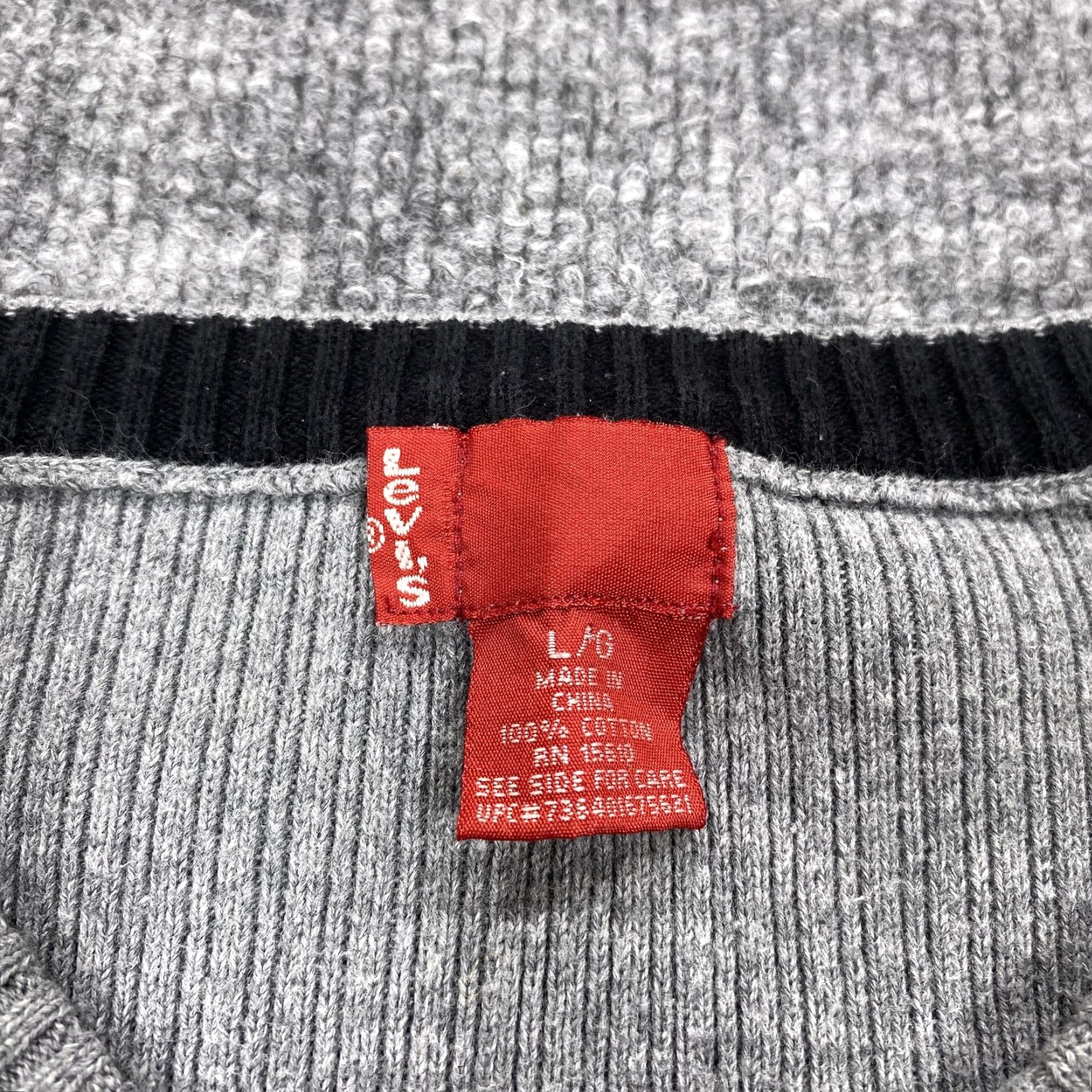 Levi's Levi's Mens Pullover V-Neck Sweater Gray Cotton Tight-Knit Logo Casual Large L/G Size US L / EU 52-54 / 3 - 2 Thumbnail
