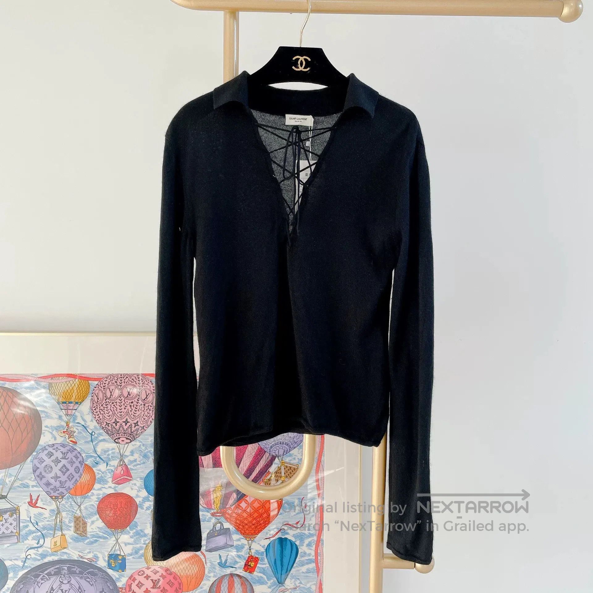 Saint Laurent Paris Saint Laurent Black Cashmere Lace-Up Top. Size M / US 6-8 / IT 42-44 - 1 Thumbnail