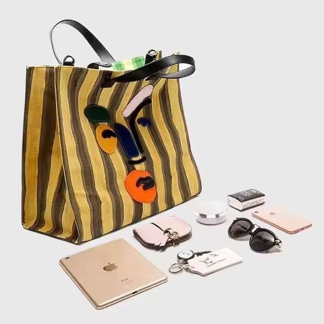 Handmade Canvas Capacity Designer Cartoon Shoulder Shopping Bag Size ONE SIZE - 4 Thumbnail