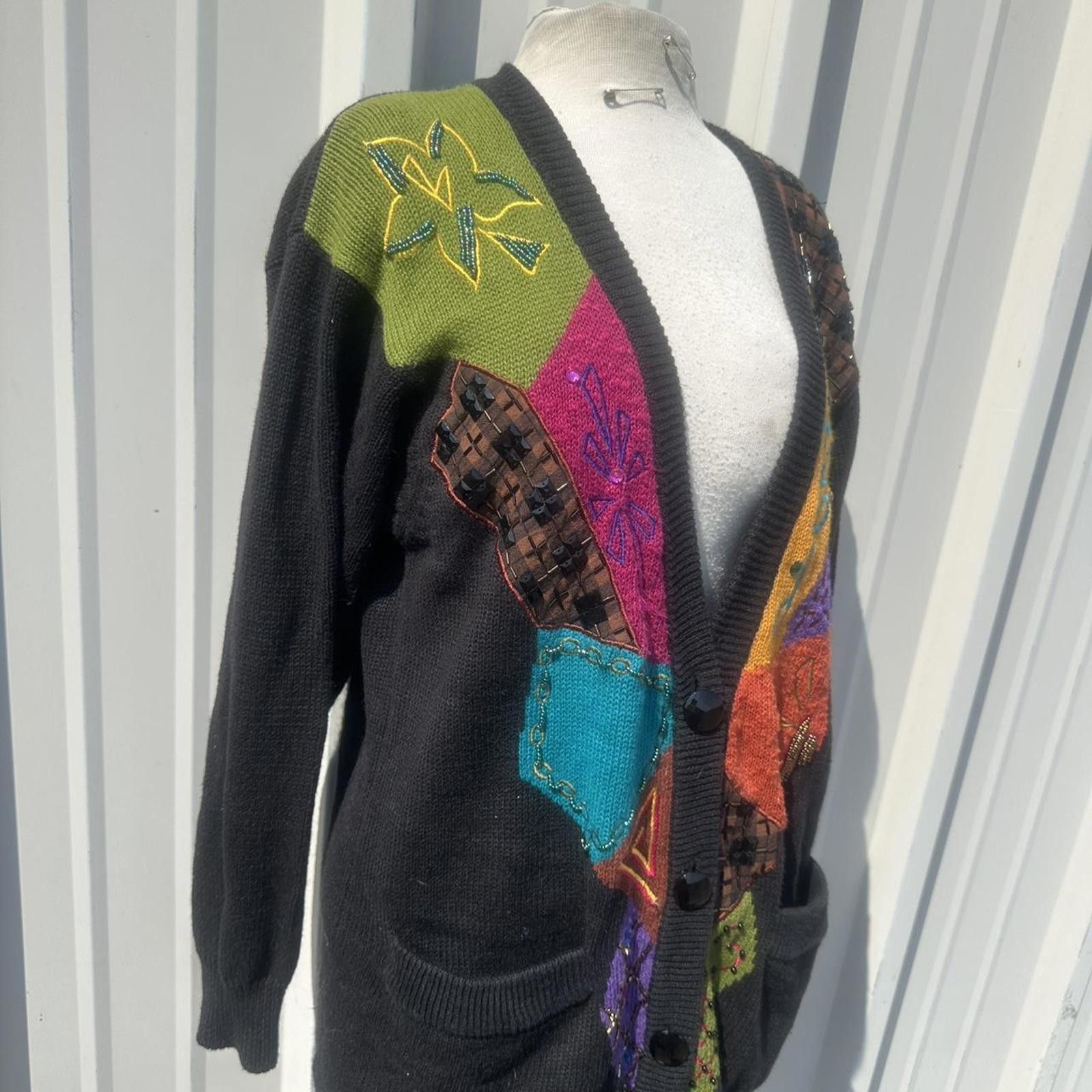 Other Black and multi-coloured vintage knit cardigan g cardigan Size S / US 4 / IT 40 - 1 Thumbnail