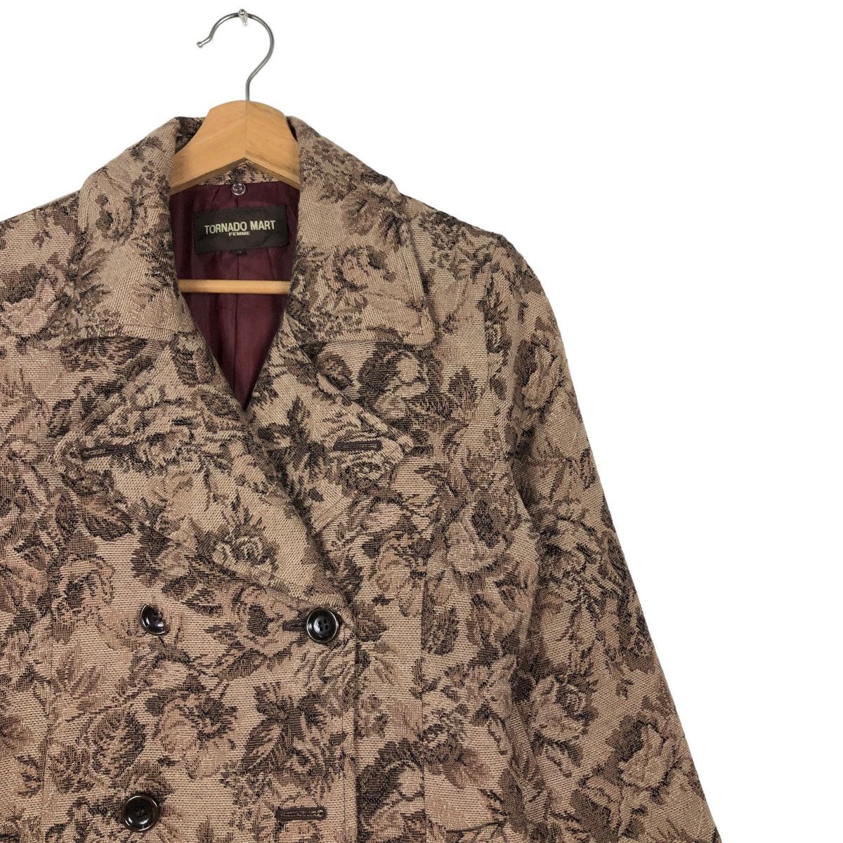 Tornado Mart 🔥Rich Brown - Double Breast Fly Coats Jacket Flower Over Size M / US 6-8 / IT 42-44 - 6 Thumbnail