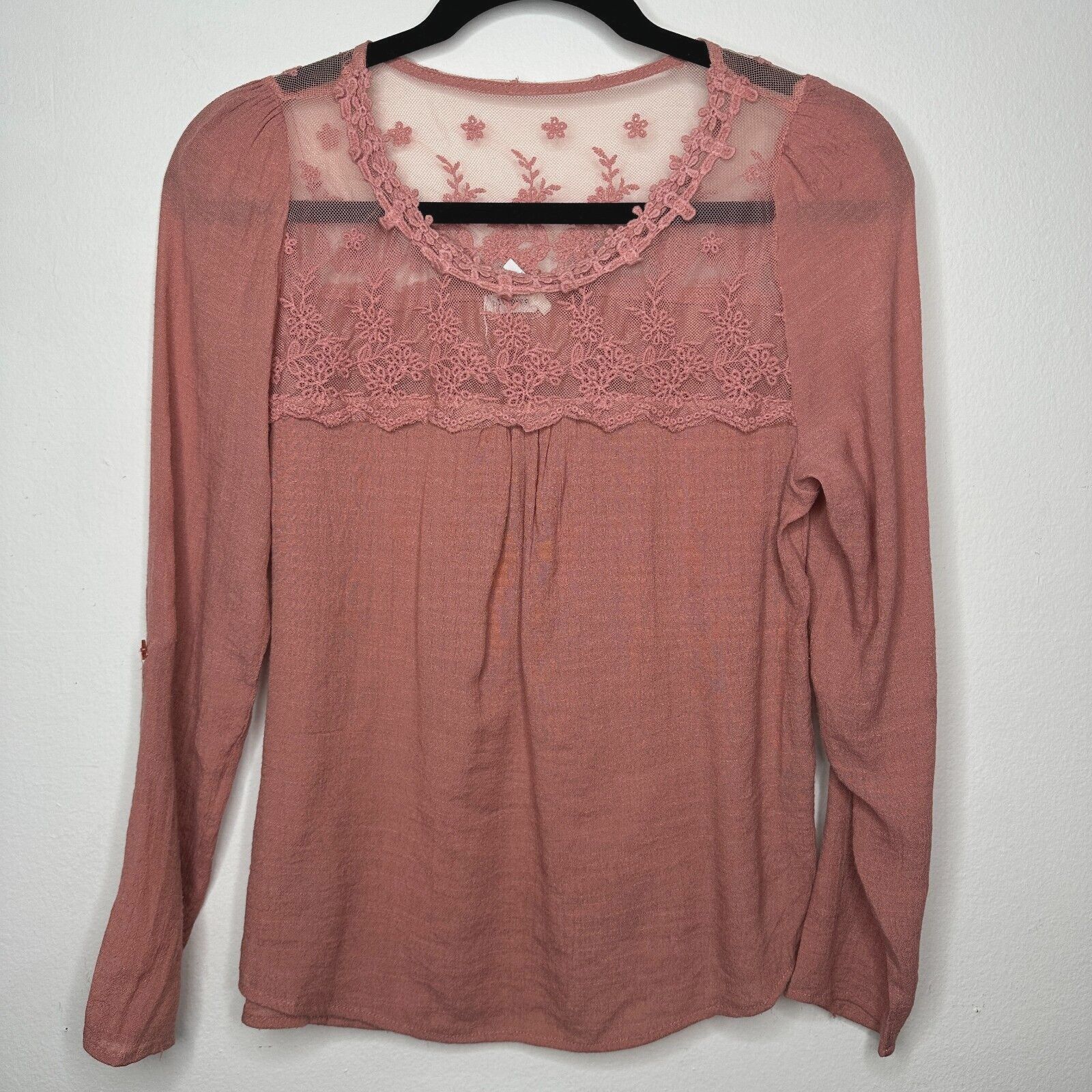Other Blu Pepper Pink Apricot Floral Lace Blouse Roll Tab Sleeve S Size S / US 4 / IT 40 - 9 Thumbnail
