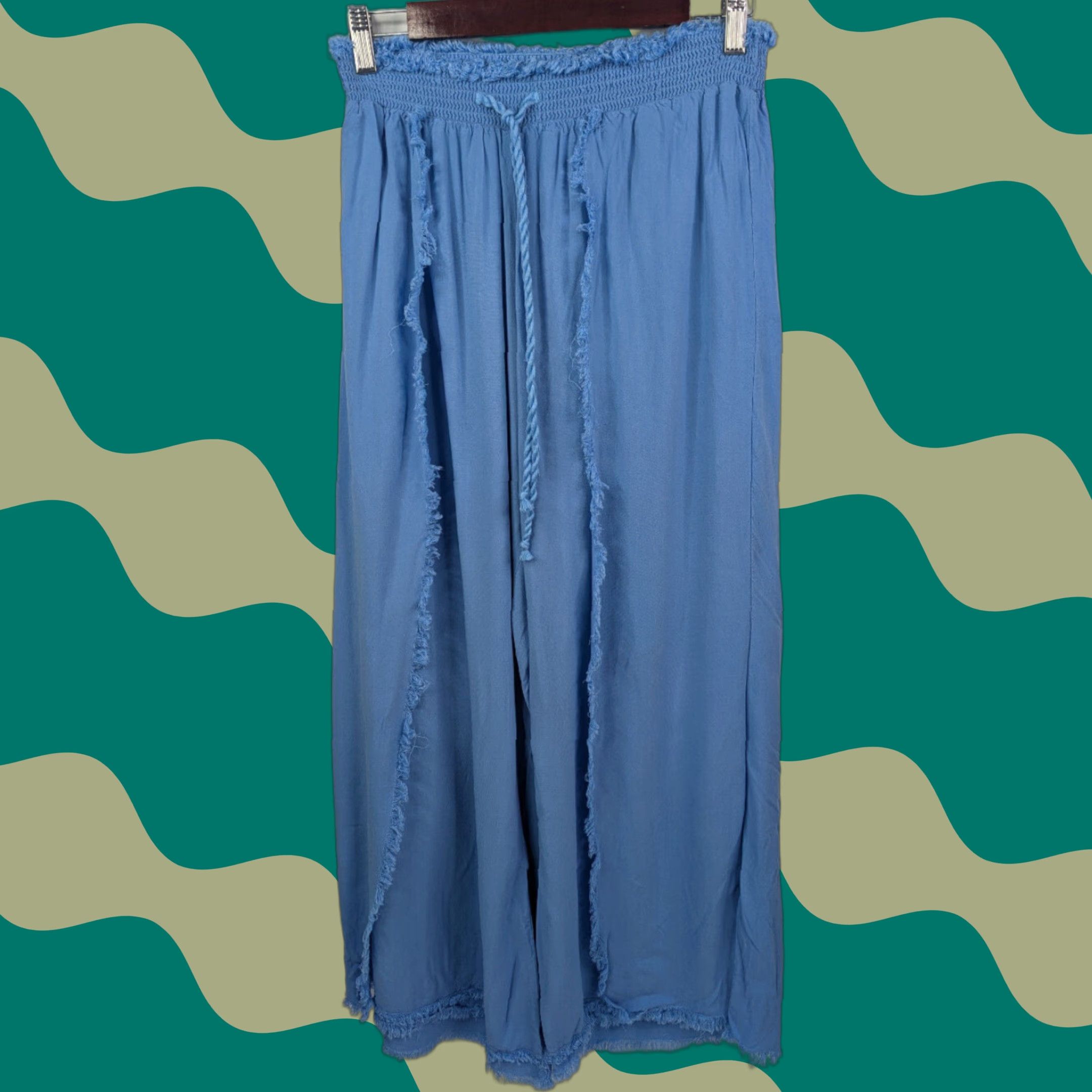 Vintage Sweet Magnolia Blue Pants Women's S Wide-Leg Flare Palazzo Harem Raw Hem Size 28" / US 6 / IT 42 - 1 Thumbnail