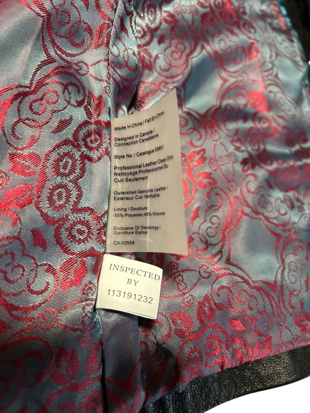 Danier DANIER Woman's Black Leather Jacket with Red Tapestry Size S / US 4 / IT 40 - 12 Thumbnail