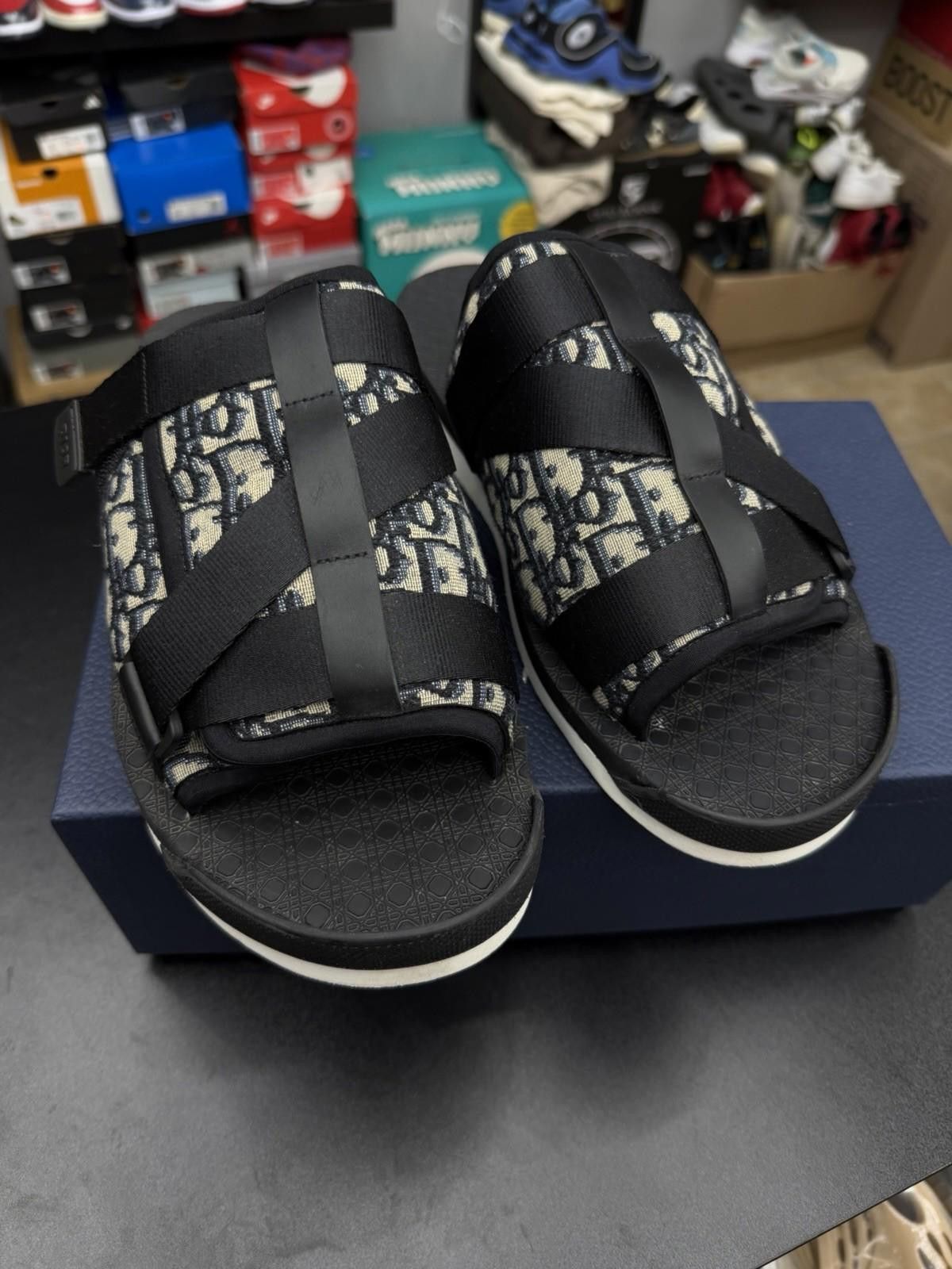 Christian Dior ALPHA Oblique Canvas Sandals Black 46EU/13US