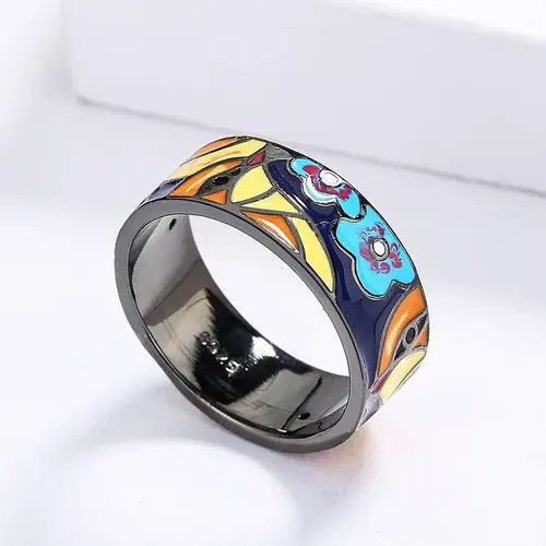 Japanese Brand Creative Handmade Spinel Bird Flower Enamel Ring Size ONE SIZE - 4 Thumbnail