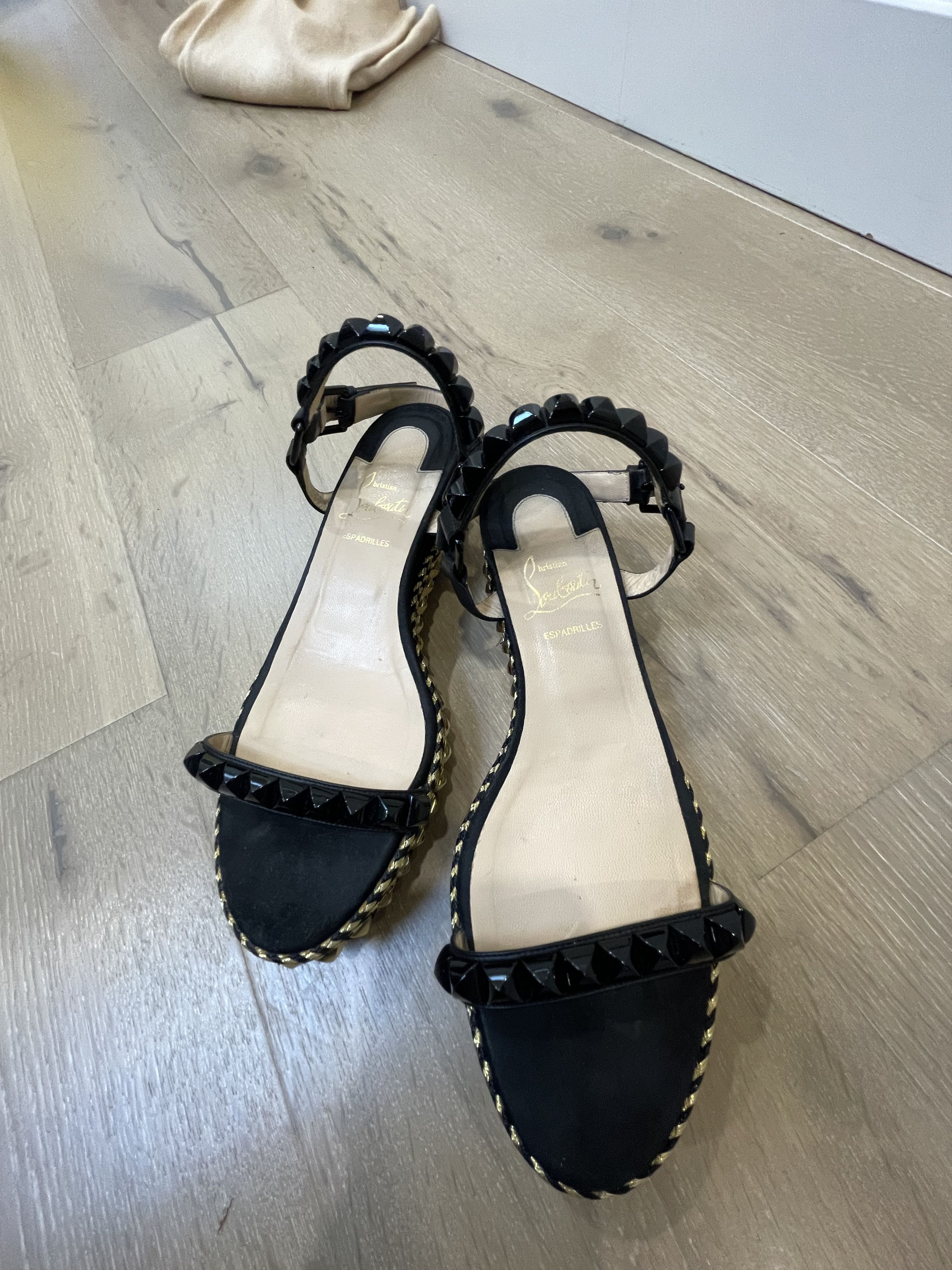 Christian Louboutin Christian Louboutin Black Platform Espadrilles w.Gold Studs Size US 8 / IT 38 - 1 Thumbnail