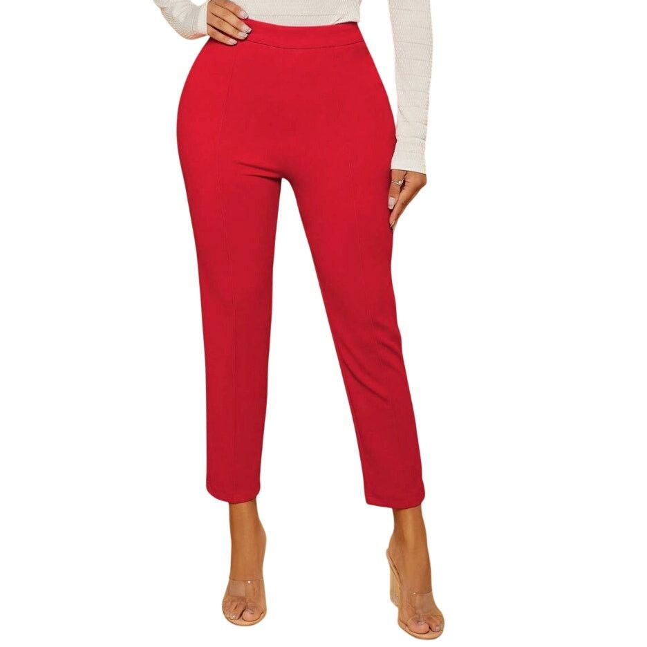 Shein Front Stitch Line Fashion Ankle Pants in Red, Size M Size 30" / US 8 / IT 44 - 1 Thumbnail