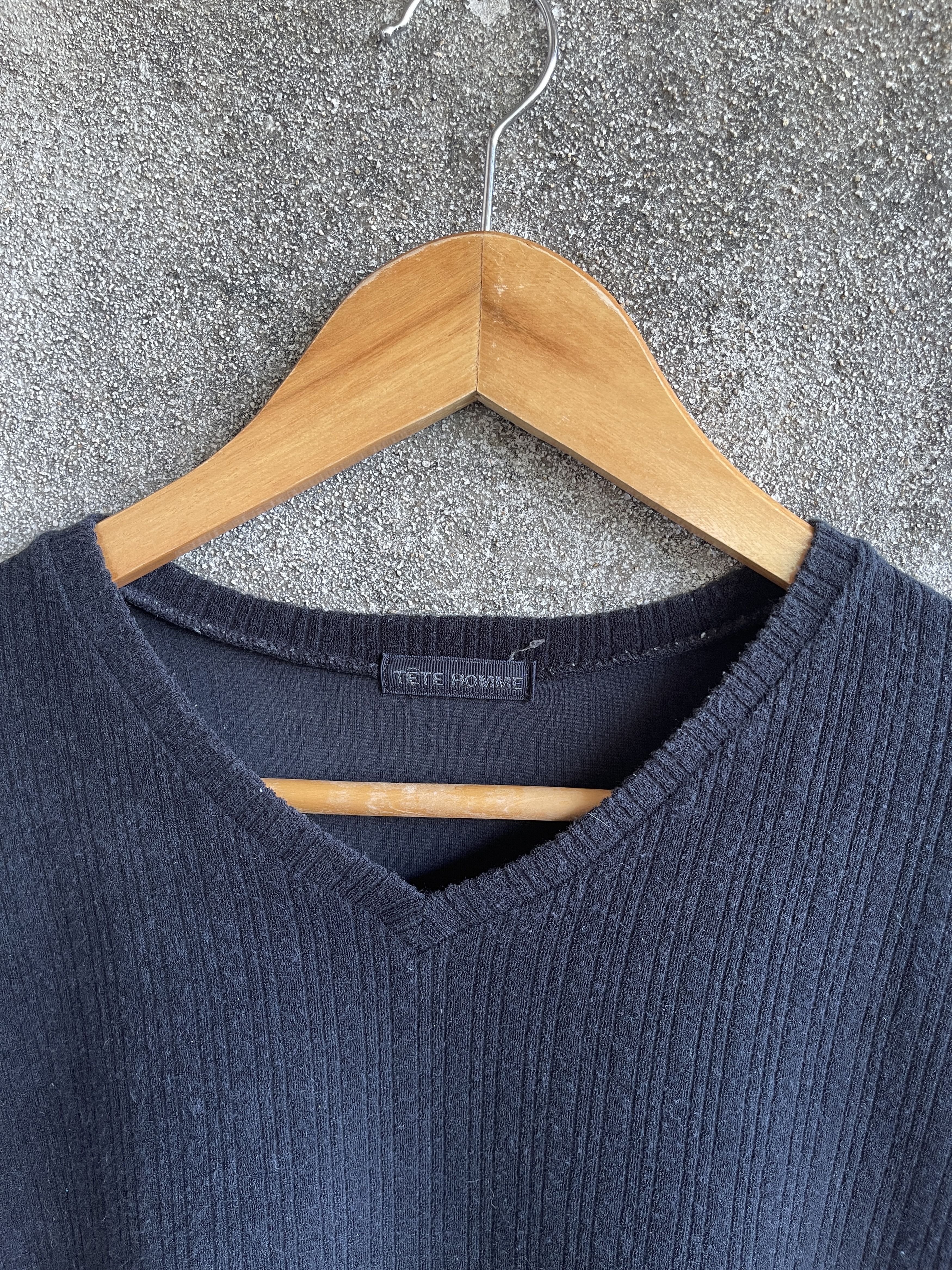 Issey Miyake Vintage’90s🔥TETE HOMME🔥V Neck Black Long Sleeve Tshirt Size US M / EU 48-50 / 2 - 4 Thumbnail