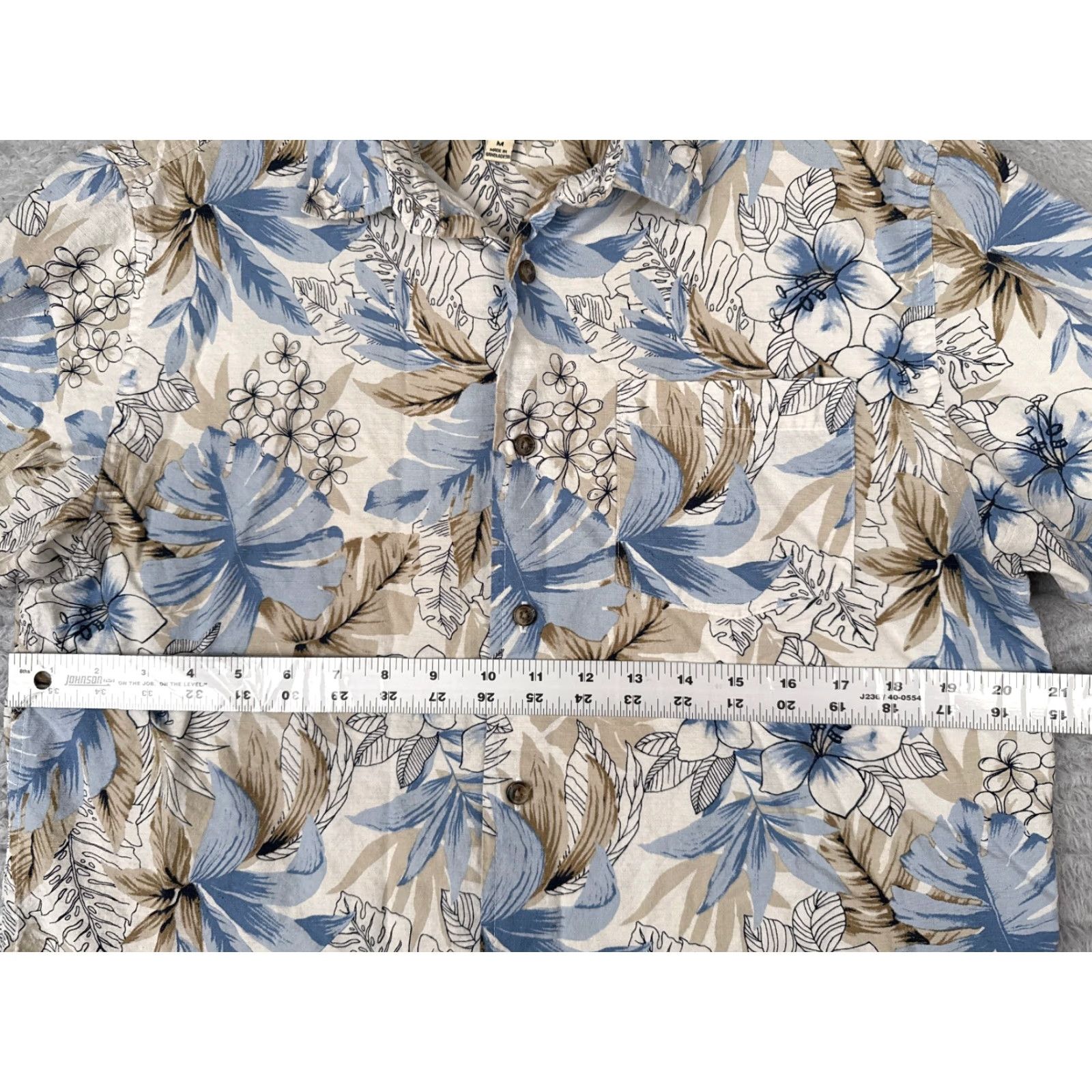 Olive Oliver & Burke Shirt Men Medium Blue Beige Floral Button Up Cotton Hawaiian Size US M / EU 48-50 / 2 - 7 Thumbnail