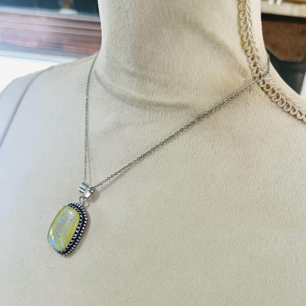 Handmade Handcrafted simulated opal dogtooth 925 sterling necklace Size ONE SIZE - 3 Thumbnail