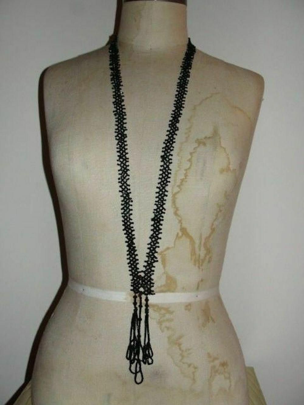 Designer Victorian Jet Seed Bead Flapper Necklace Size ONE SIZE - 2 Thumbnail