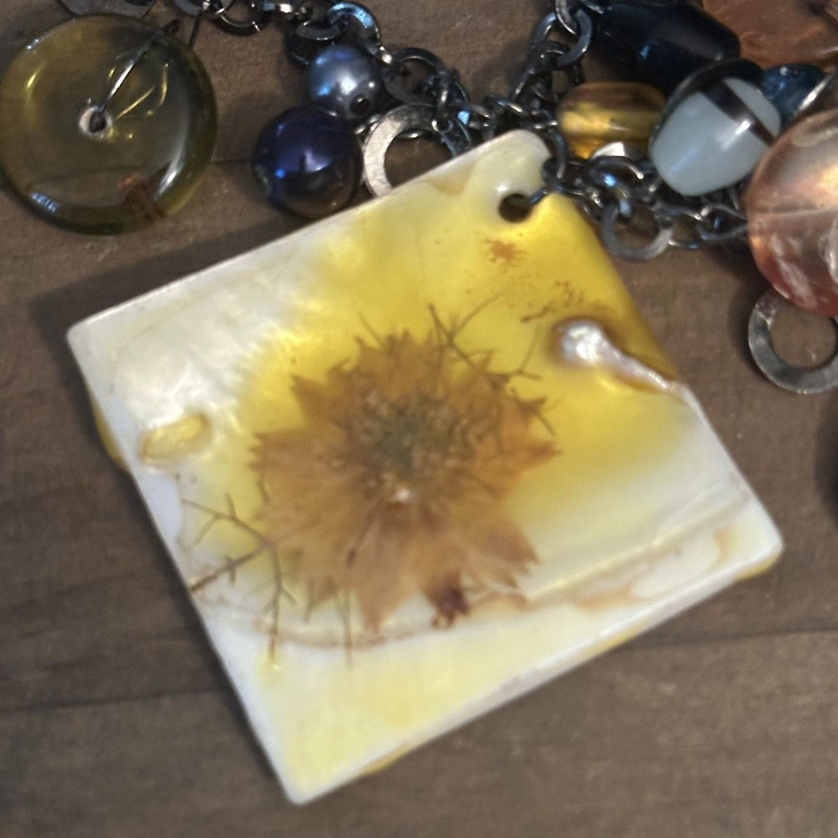Other Dark silver tone mother of pearl pendant and charms necklace Size ONE SIZE - 6 Thumbnail