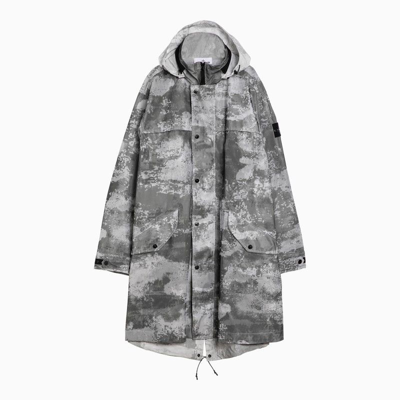 image of Stone Island Long Grey Shaded Parka, Men's (Size Large)
