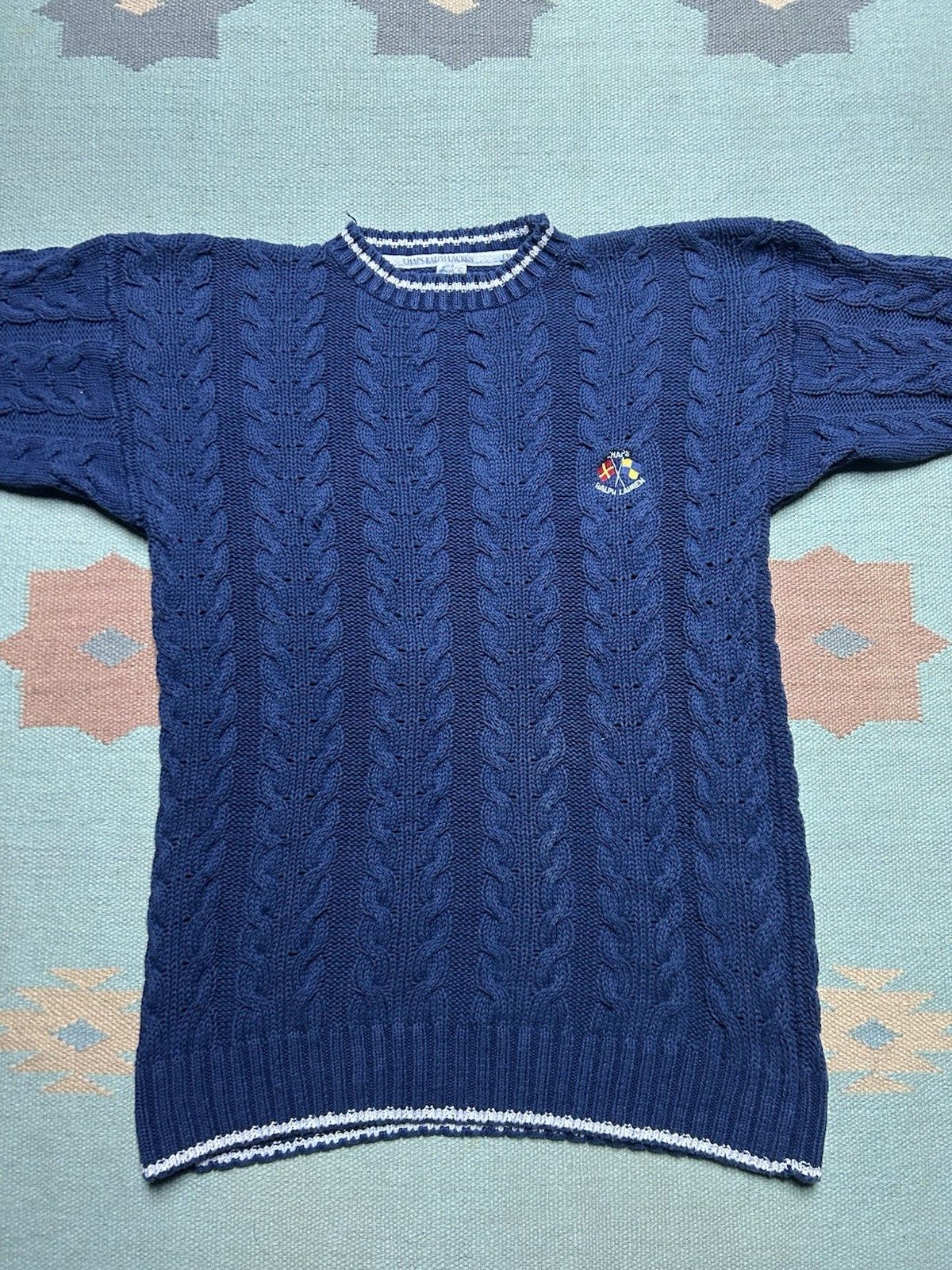 Vintage Vtg chaps Ralph Lauren cable knit sweater thick cotton large Size US L / EU 52-54 / 3 - 2 Thumbnail
