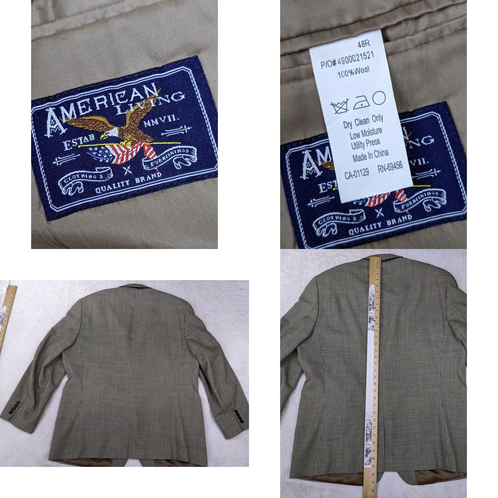 Vintage American Living Blazer Jacket Men 2 Button Houndstooth Wool 100% Notch Lapel Gray 42R Slim Regular Vintage? Size 42R - 8 Thumbnail