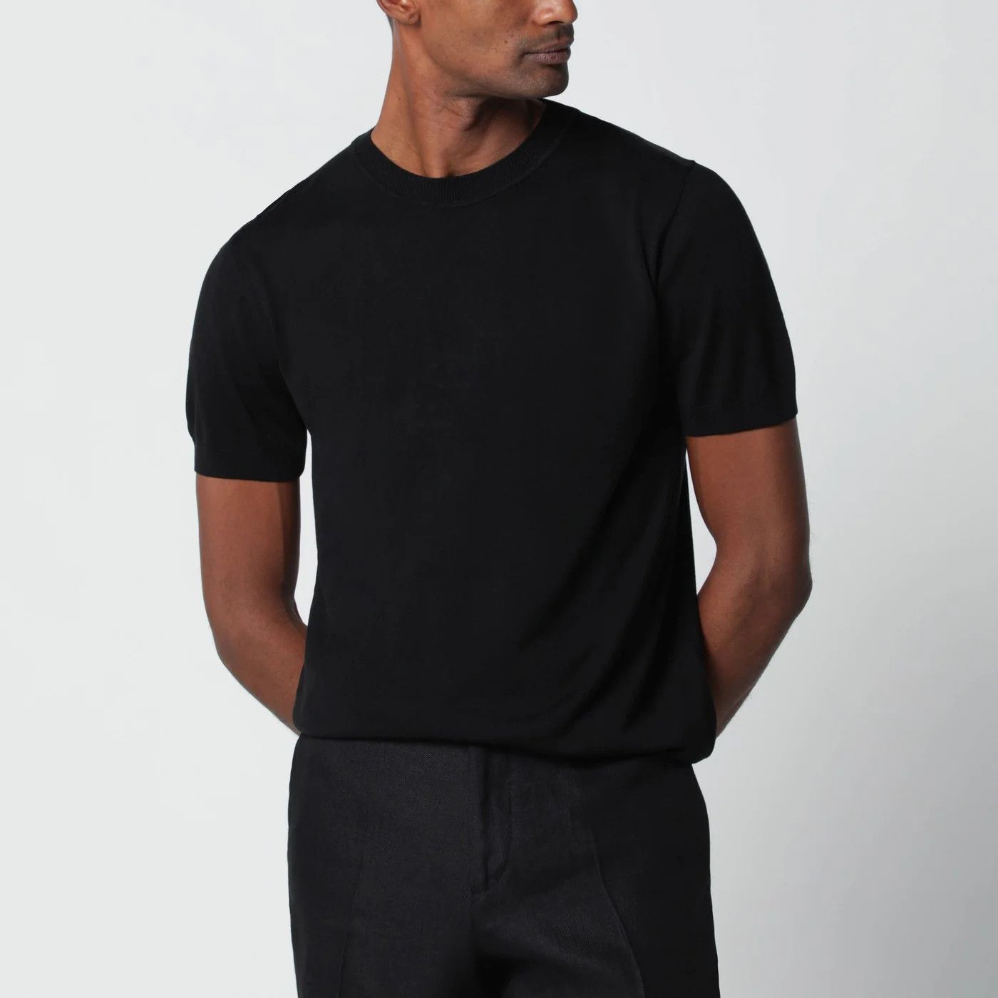 Lardini o1d2blof0526 Wool-blend Short Sleeve T-Shirt in Black Size US XL / EU 56 / 4 - 1 Thumbnail