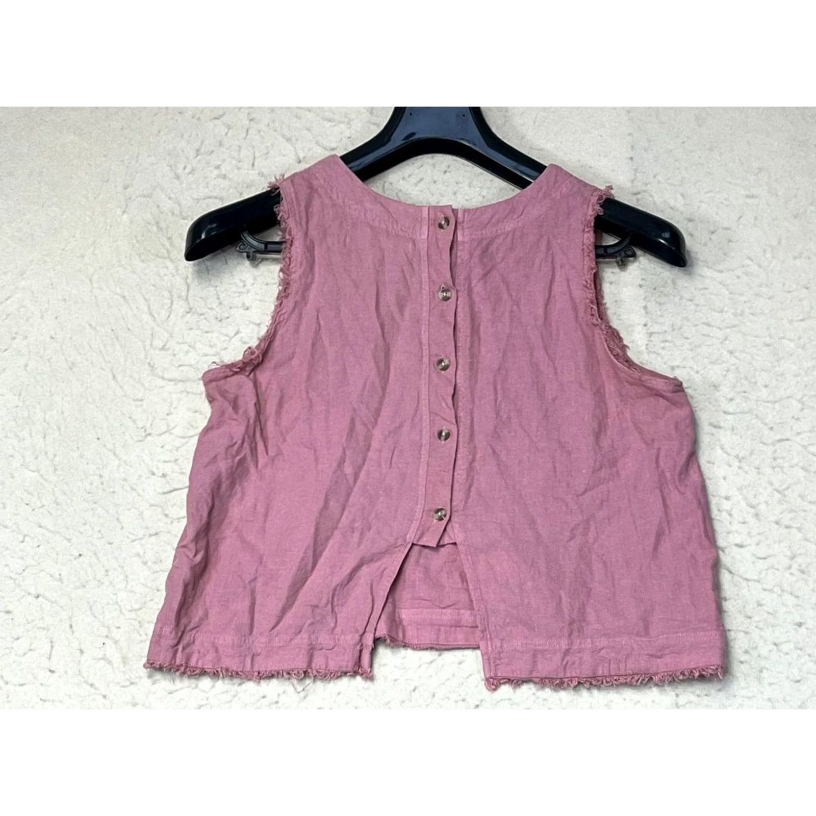 Pinko Luxe Apothetique Tank Women S Pink Sleeveless Cropped Linen Blend Round Neck Casual Party Workwear Travel Size S / US 4 / IT 40 - 2 Thumbnail