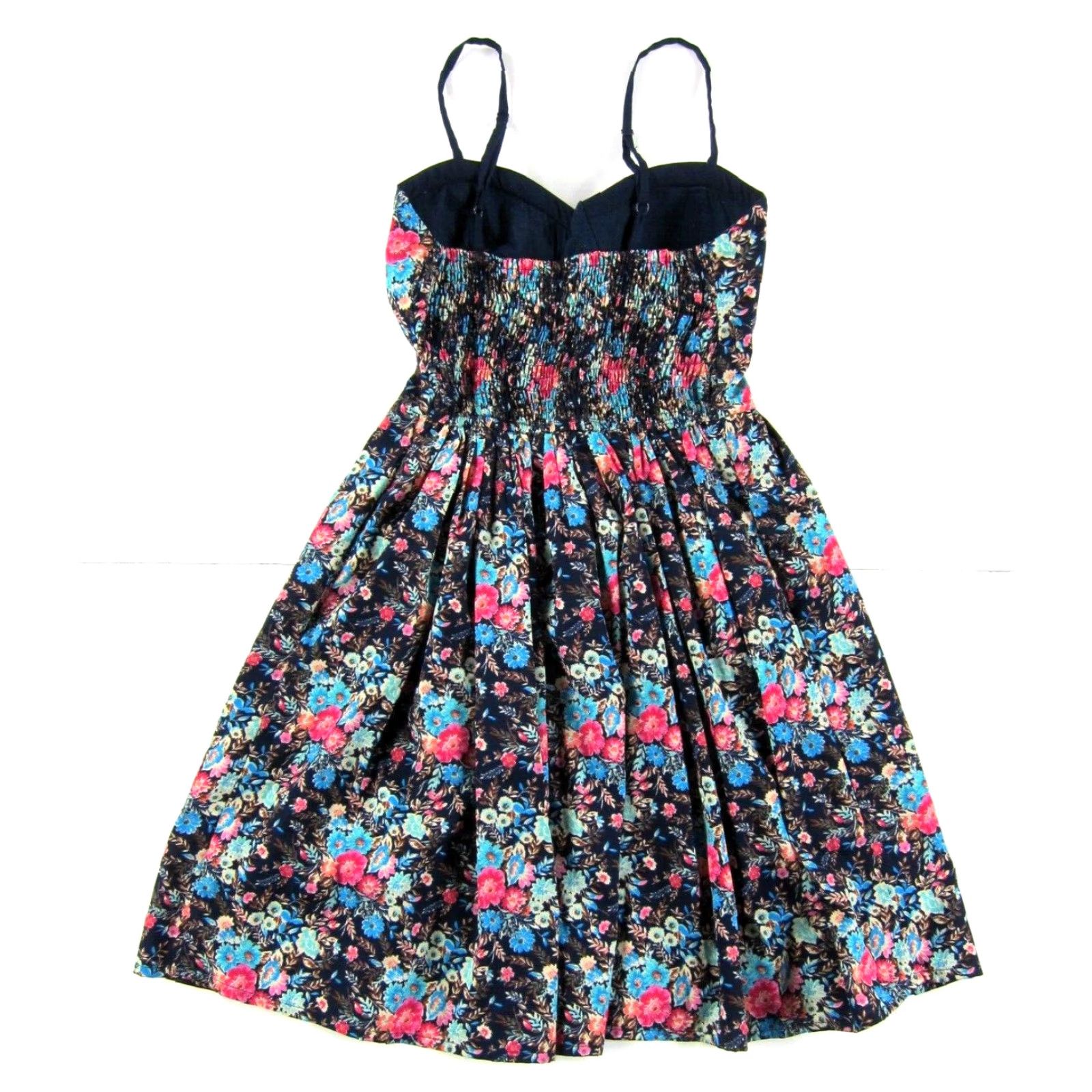 Vintage Band Of Gypsies Blue Pink Floral Sweetheart Spaghetti Strap Pocket Slip Dress XS Size XS / US 0-2 / IT 36-38 - 2 Thumbnail