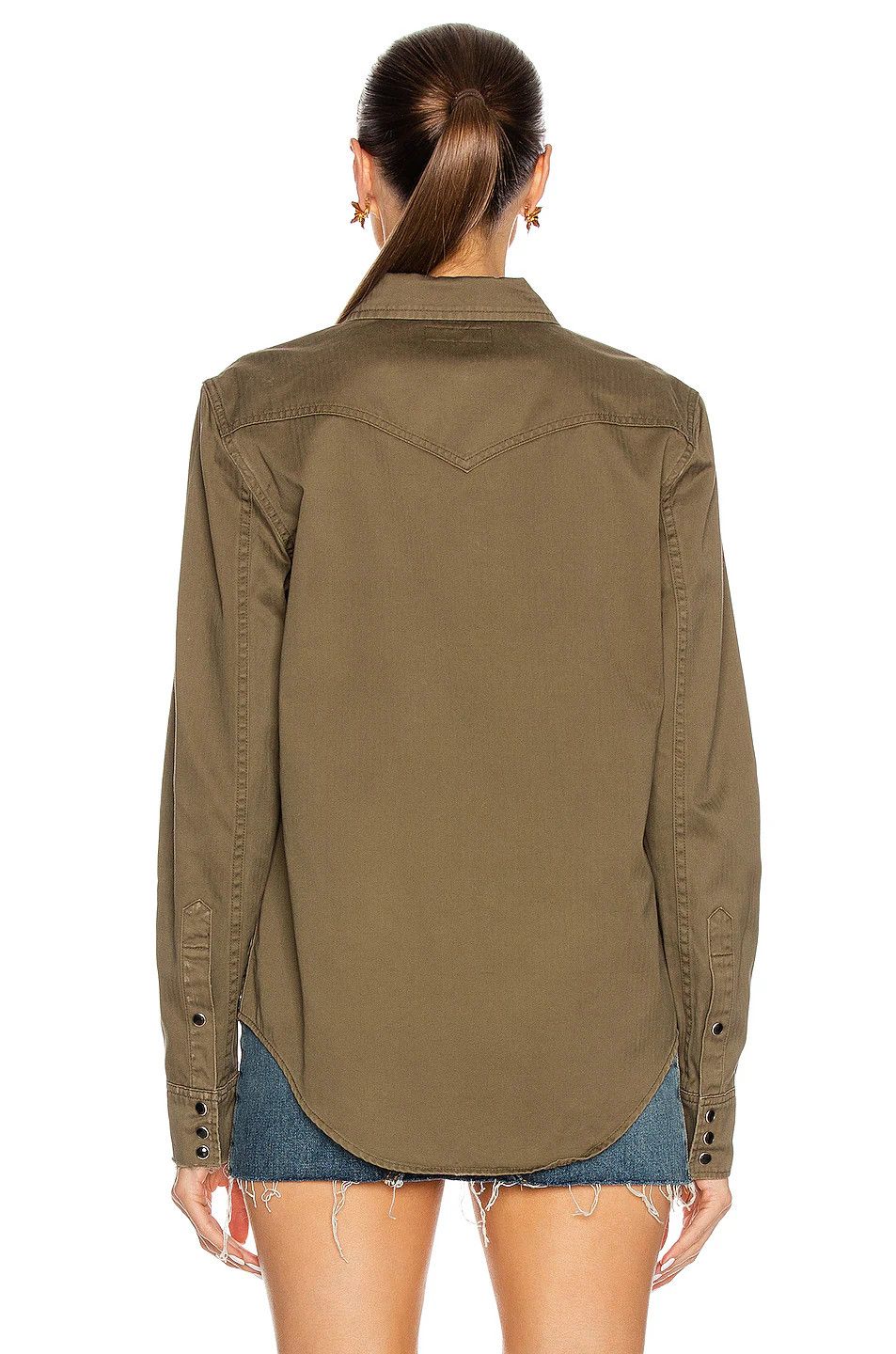 Saint Laurent Paris Khaki Classic Western Distressed Denim Shirt Size S / US 4 / IT 40 - 5 Thumbnail