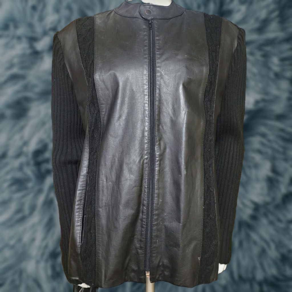 Vintage VINTAGE Grand Prix Motorcycle Jacket XL Black Napa Leather Knit Brazil 80s Full Zip Mens Rare Size US XL / EU 56 / 4 - 1 Thumbnail