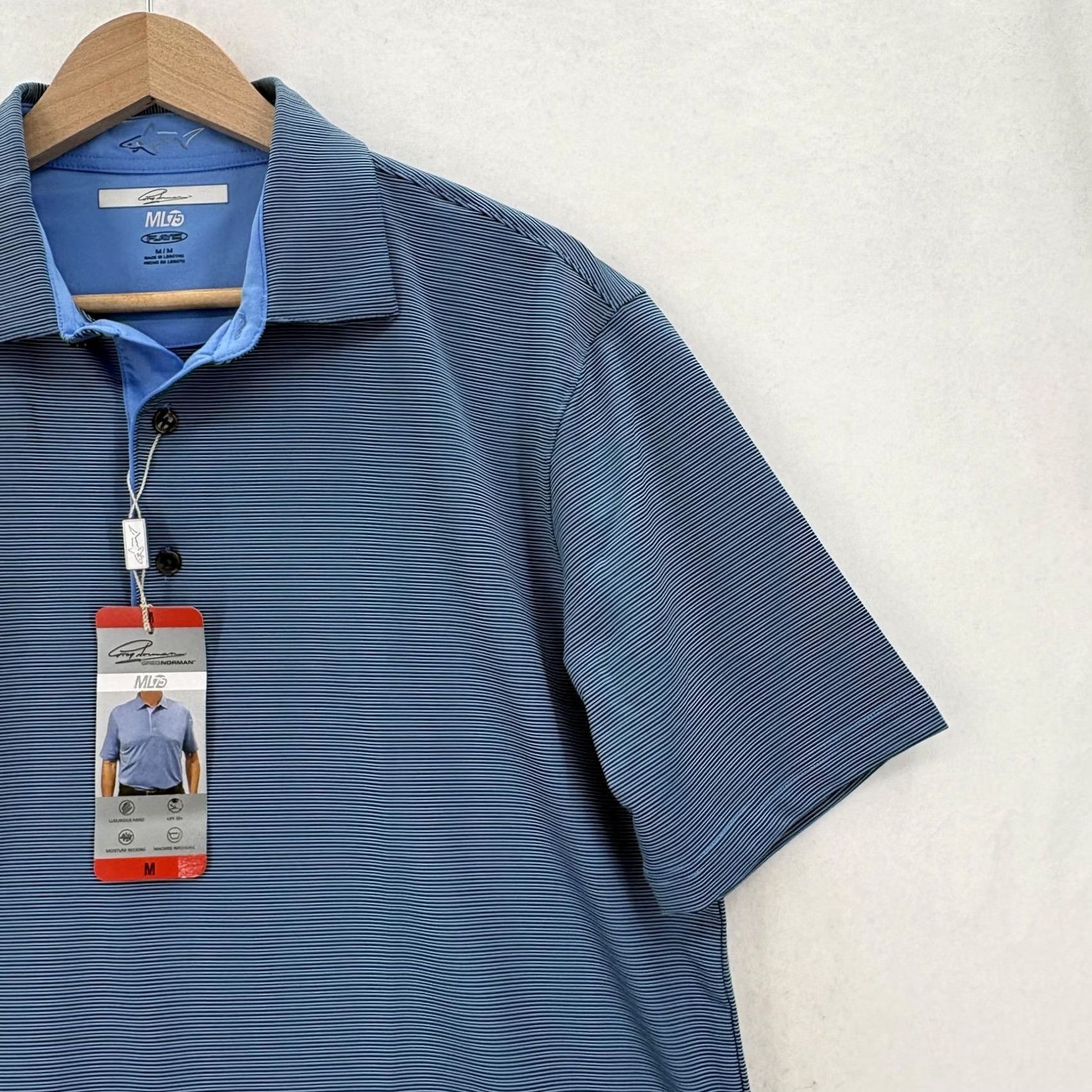 Vintage Greg Norman Polo Shirt Mens M Blue Stripe ML75 PlayDry UPF 50+ NWT Polo Shirt Size US M / EU 48-50 / 2 - 2 Thumbnail