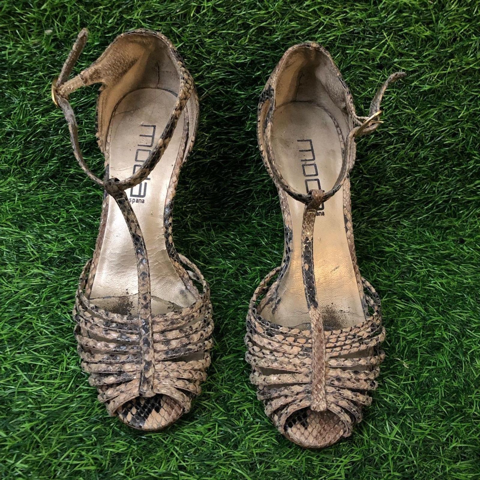 Other Women's y2k Tan/Brown Moda Faux Snake Skin Heels Size US 5 / IT 35 - 1 Thumbnail