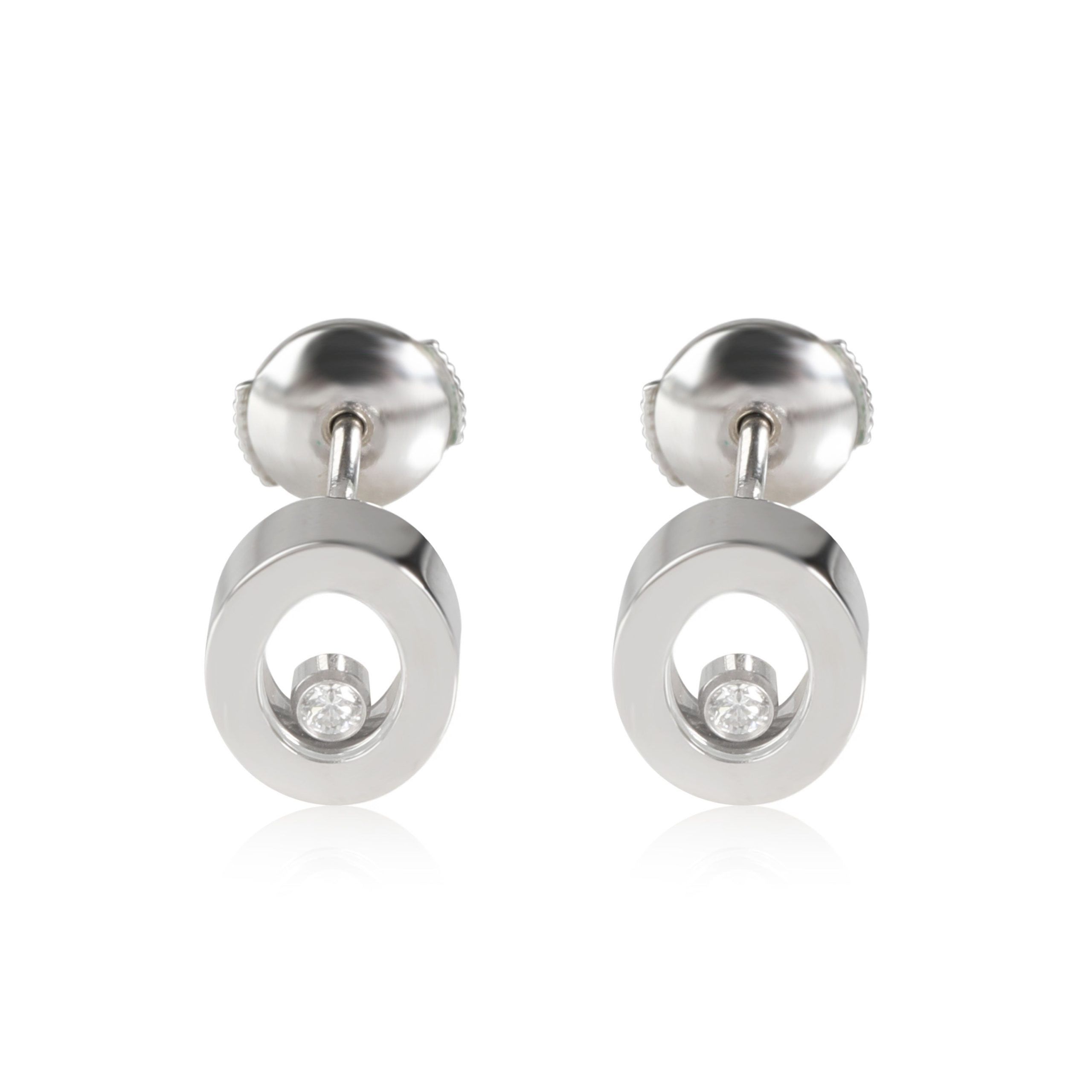 image of Chopard Happy Diamonds Oval Stud Earrings In 18K White Gold 0.11 Ctw, Women's