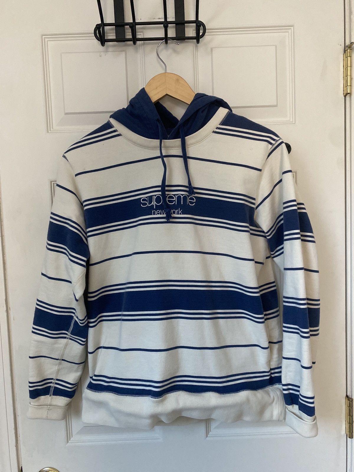 Image of Supreme Striped Hoodie in Blue, Men's (Size Small)