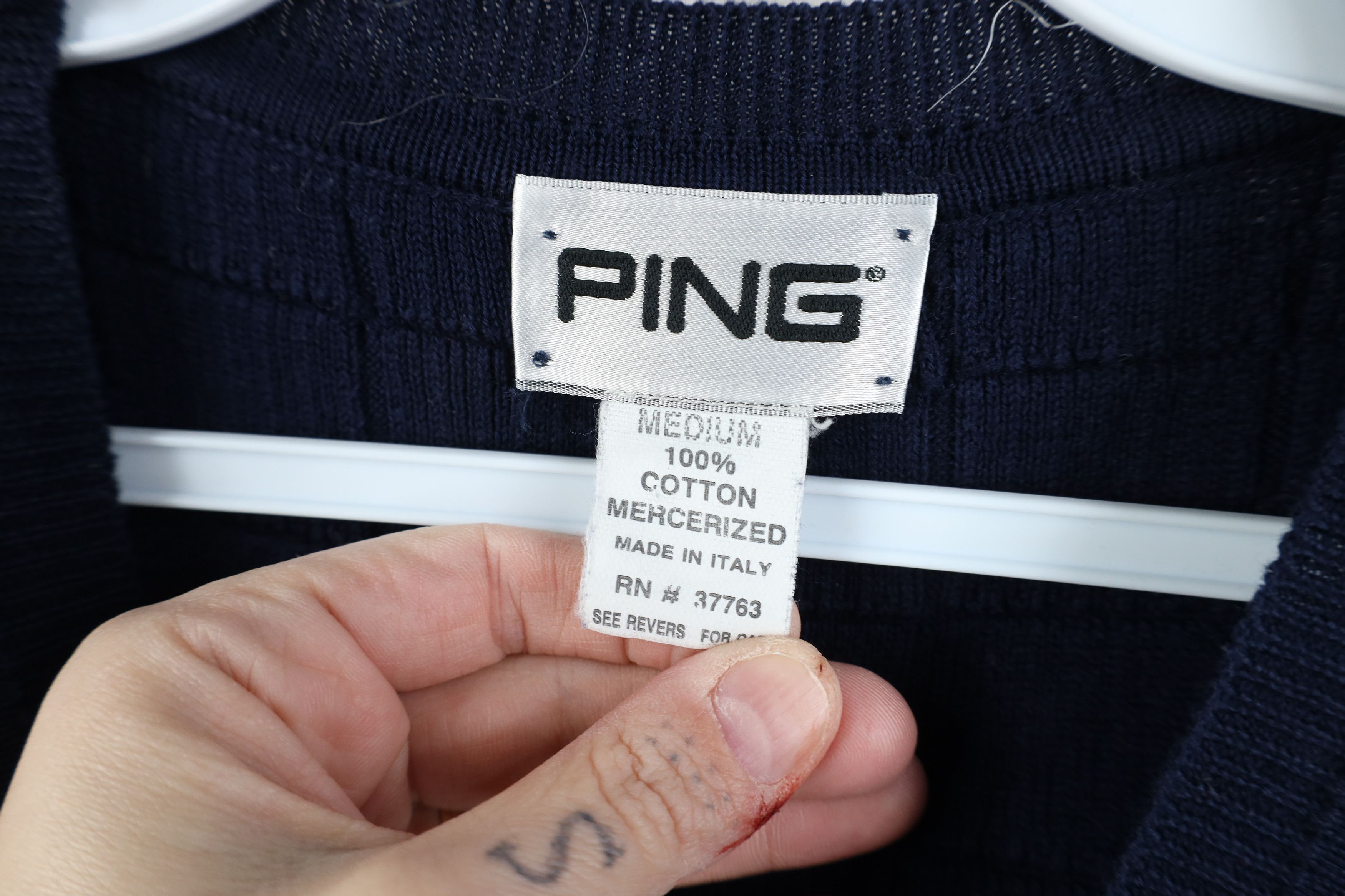 PING Vintage 90s Ping Golf Cotton Cable Knit Sweater Vest Blue Size US M / EU 48-50 / 2 - 7 Thumbnail