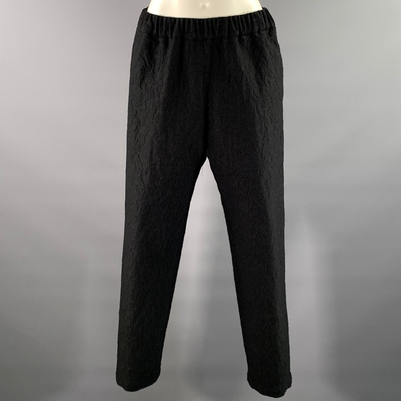 Other NOOY S Black Wool Cotton Jacquard Floral Elasticated Pants Size US 30 / EU 46 - 1 Thumbnail