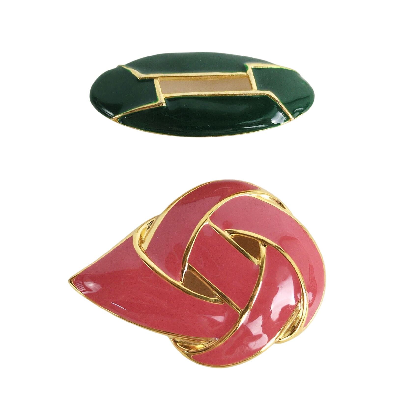 Vintage Napier Goldtone Pink Enamel 2.25" Pendant & 2" Green Brooch Size ONE SIZE - 5 Thumbnail