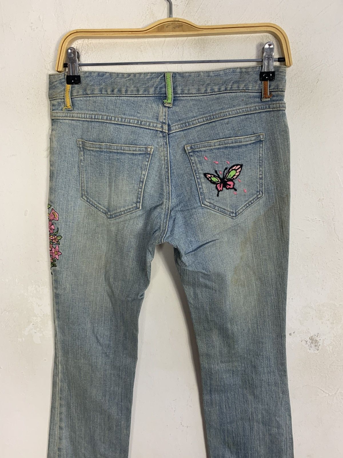 Japanese Brand Play Chess Embroidery Floral Skull Logo Whisker Beauty Faded Size 29" - 5 Thumbnail