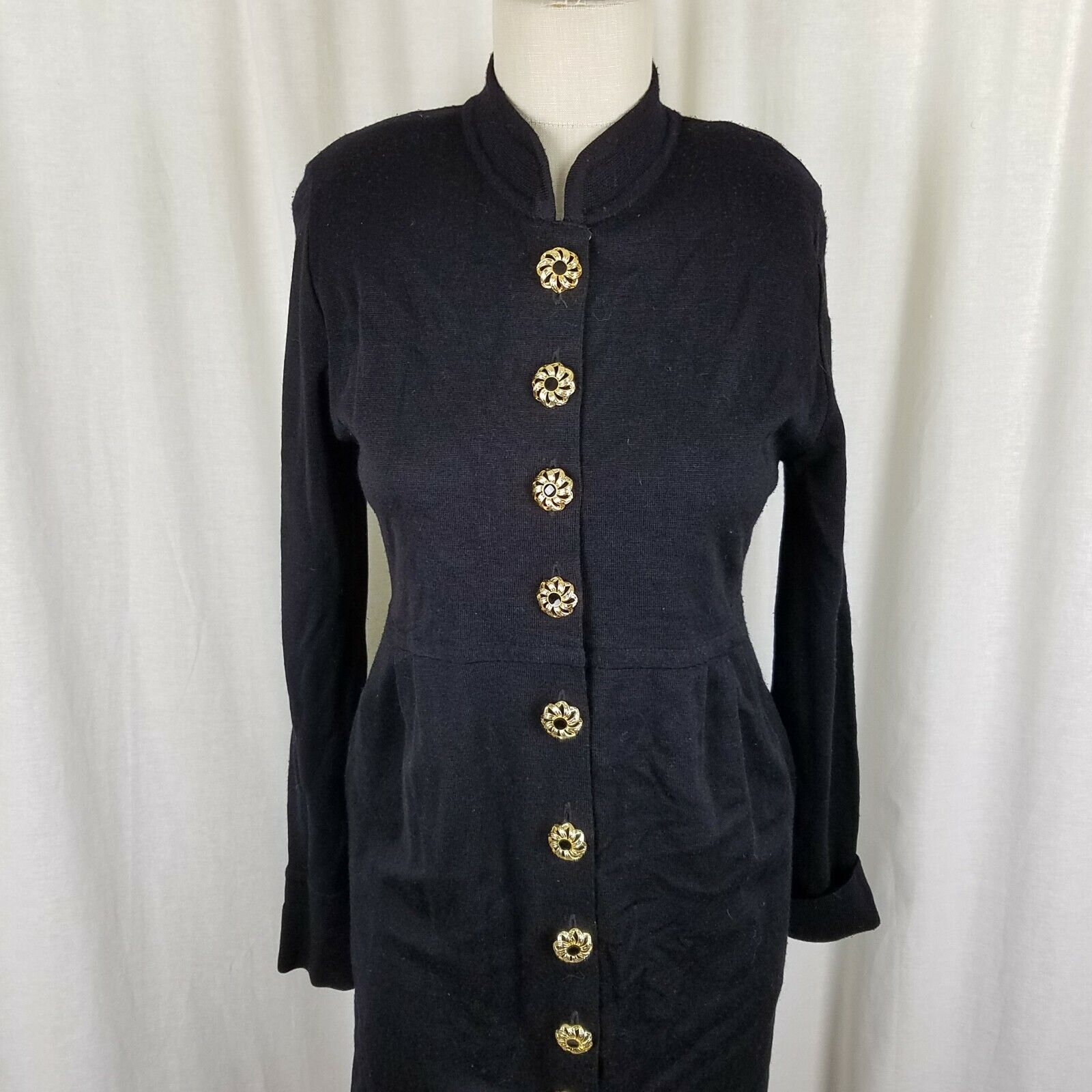 Vintage Vtg Santana Double Knit Sweater Coat Dress S M Gold Buttons Size M / US 6-8 / IT 42-44 - 2 Thumbnail