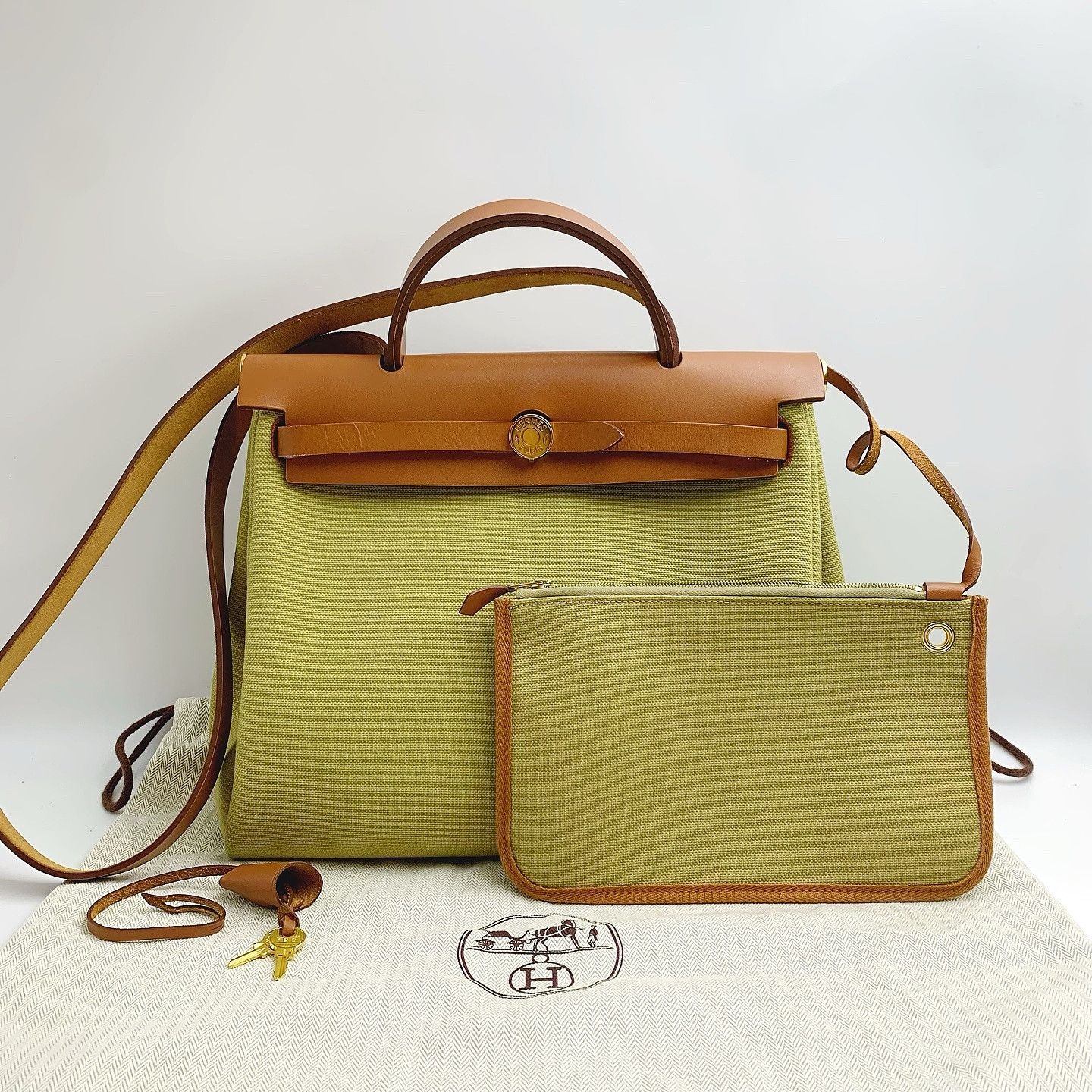 Hermes Hermès Herbag 30 Canvas Leather Handle Bag Size ONE SIZE - 1 Thumbnail