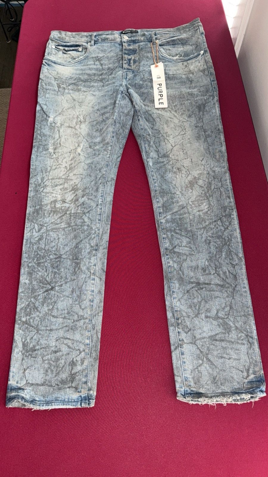Purple Brand Purple Brand Marble Wash Jeans Distressed Light Blue Denim Size US 38 / EU 54 - 1 Thumbnail