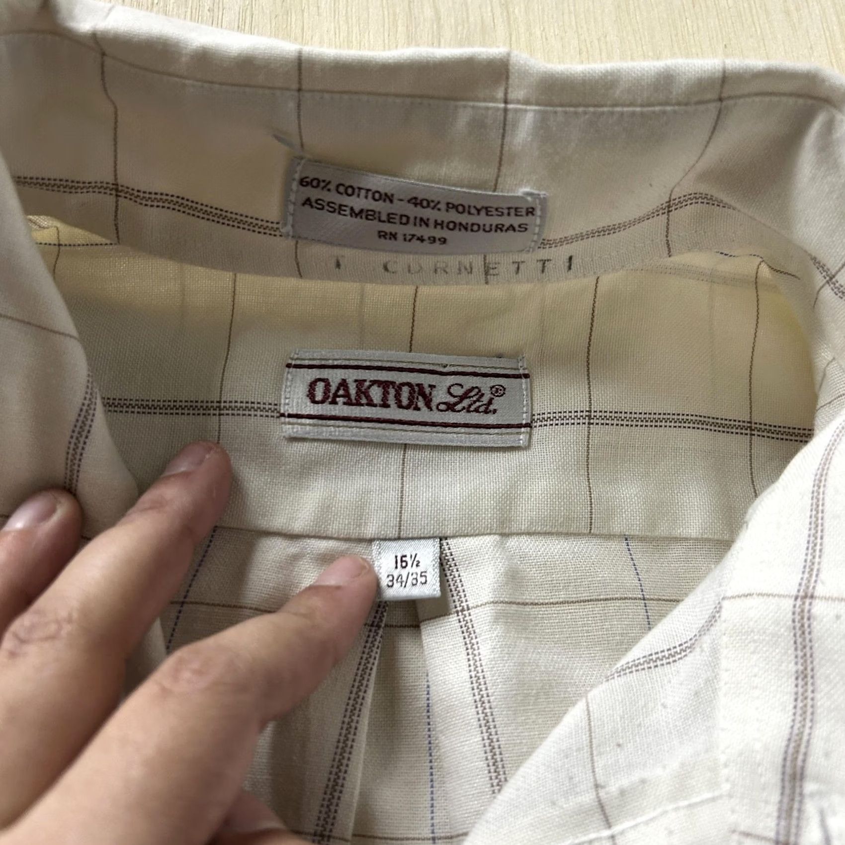 Vintage Oakton Ltd Dress Shirt Mens 16.5 Regular White Check Long Sleeve Button Front Size 46R - 2 Thumbnail
