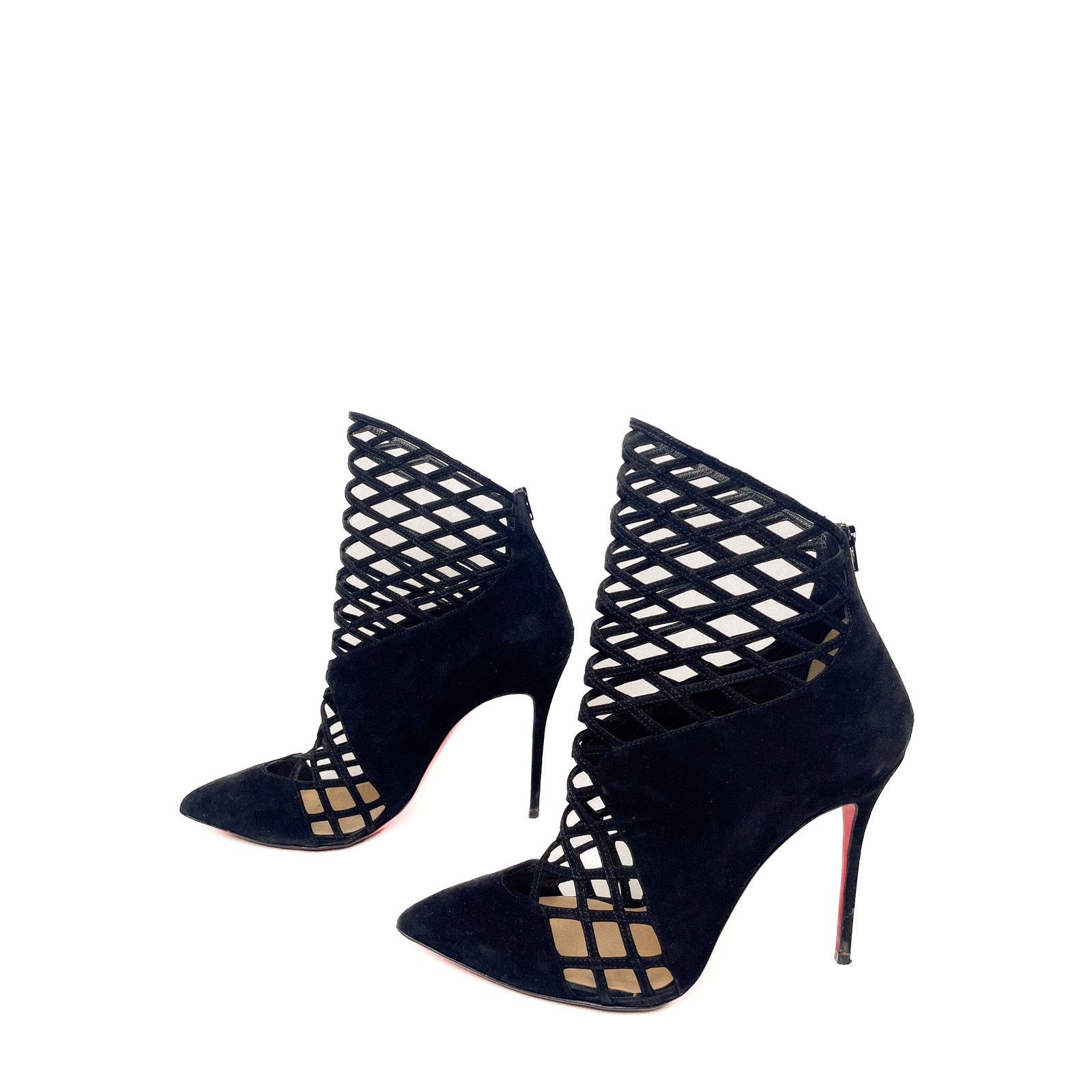 Christian Louboutin Black Suede Bouglione Cage Ankle Boots, Stiletto Heels Size US 9 / IT 39 - 5 Thumbnail