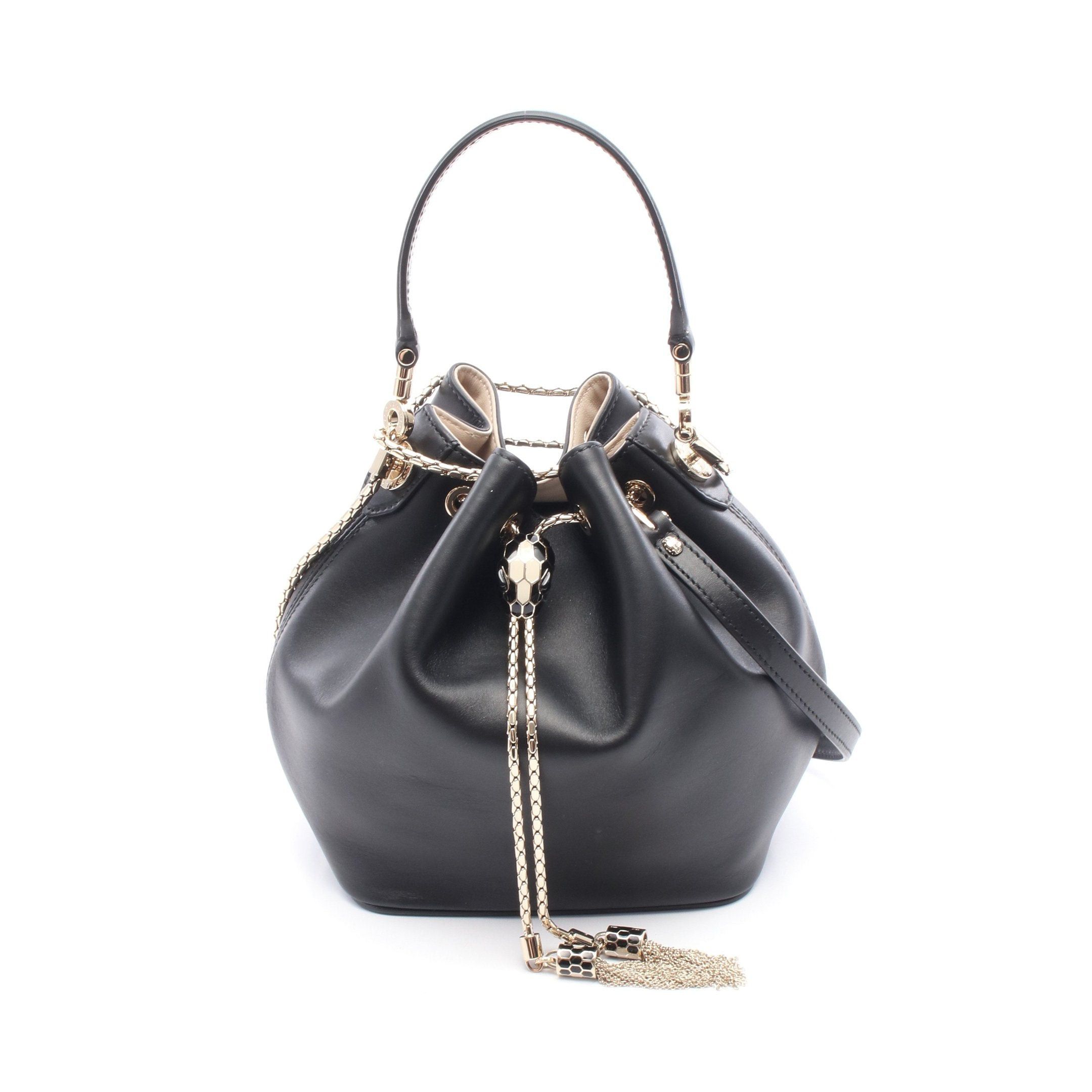 Bvlgari Serpenti Forever Bucket Chain Shoulder Bag Leather Black, Women's