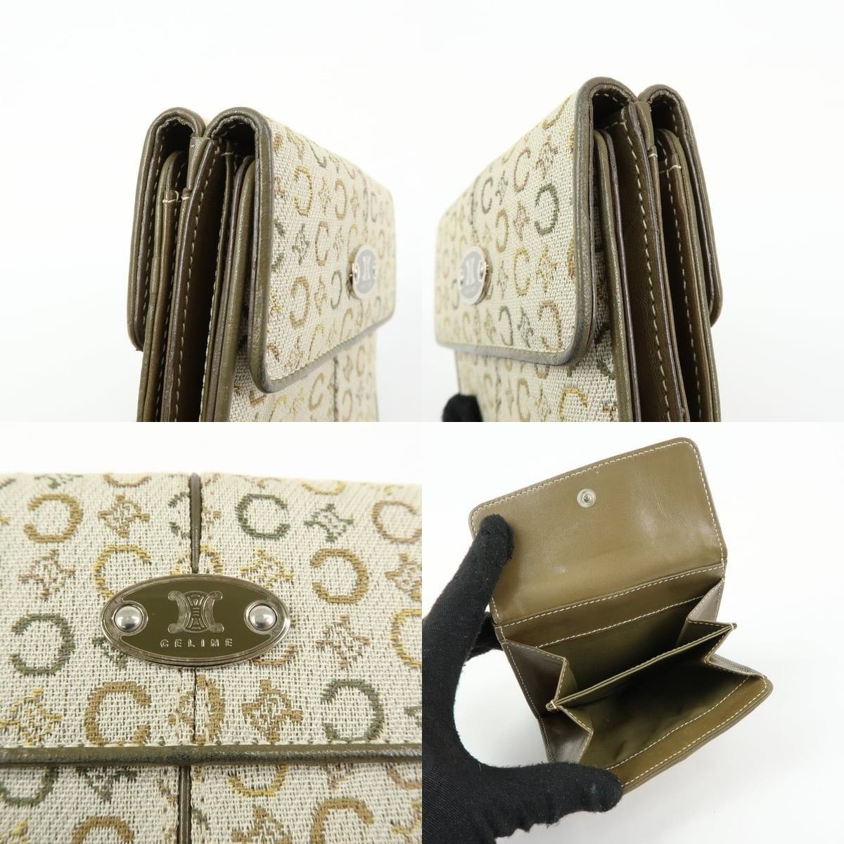 Celine Celine Macadam Canvas & Leather Compact Wallet Beige Size ONE SIZE - 5 Thumbnail