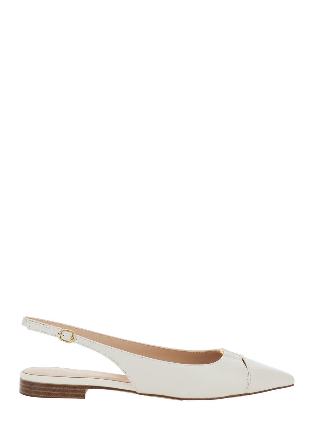 White Ballerinas with Pointed Toe Design and Adjustable Strap in Leather woman