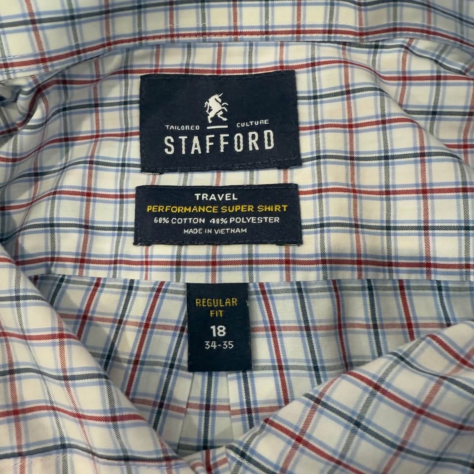 Stafford Stafford Dress Shirt Mens 18 34-35 White Plaid Regular Fit Size US XXL / EU 58 / 5 - 3 Thumbnail