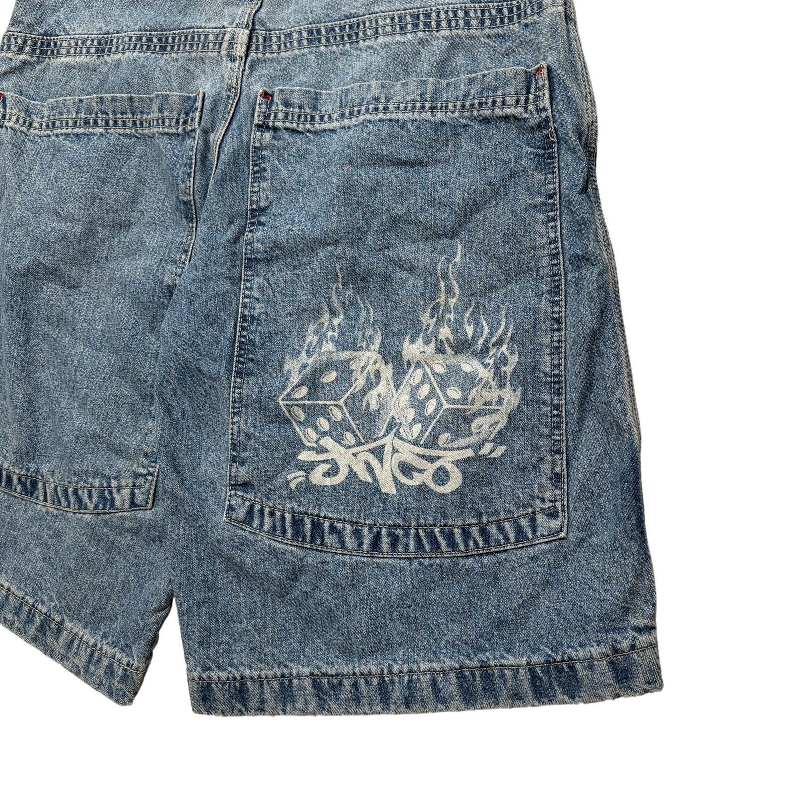 JNCO VTG Y2K 90s 00s JNCO Flaming Dice Blue Jean Shorts Jorts Size US 30 / EU 46 - 5 Thumbnail