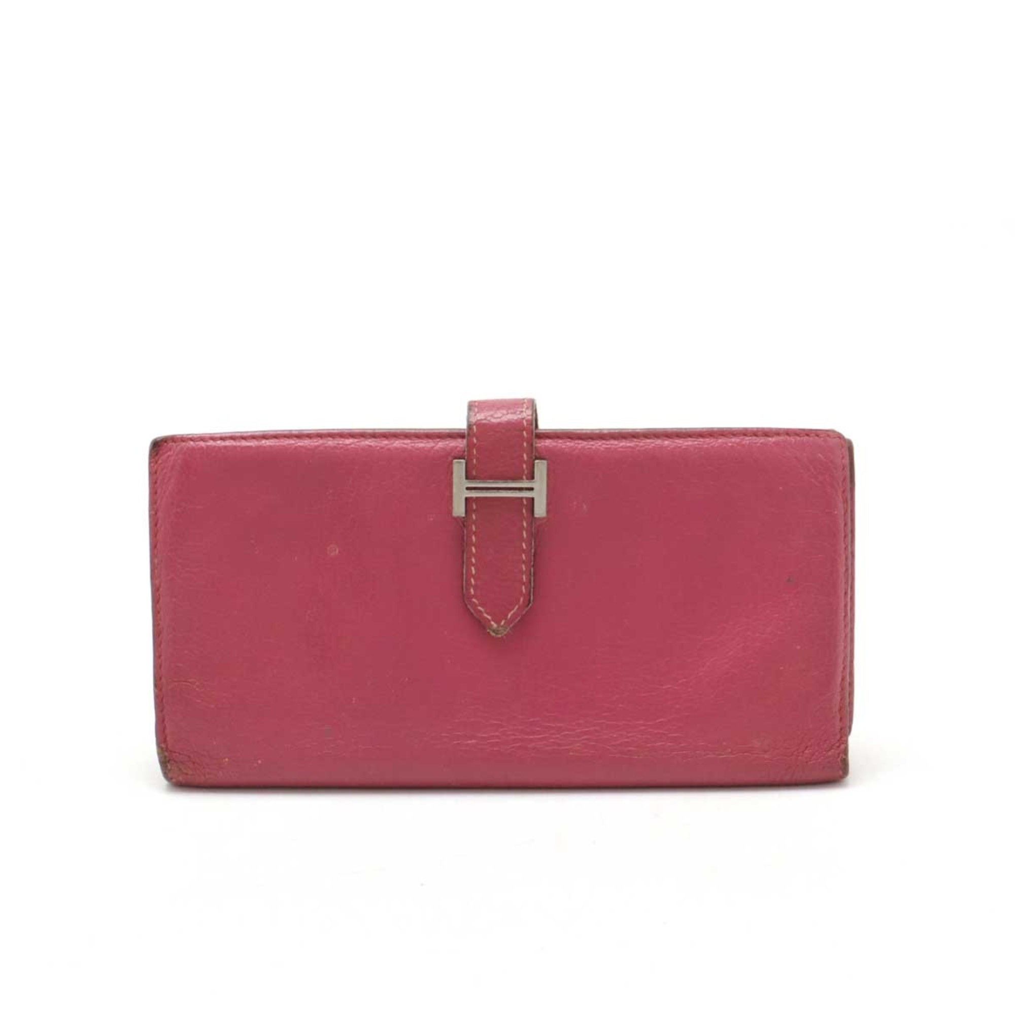 HERMES Bearn 2PLIS Dupri Tri-fold Long Wallet Leather Pink