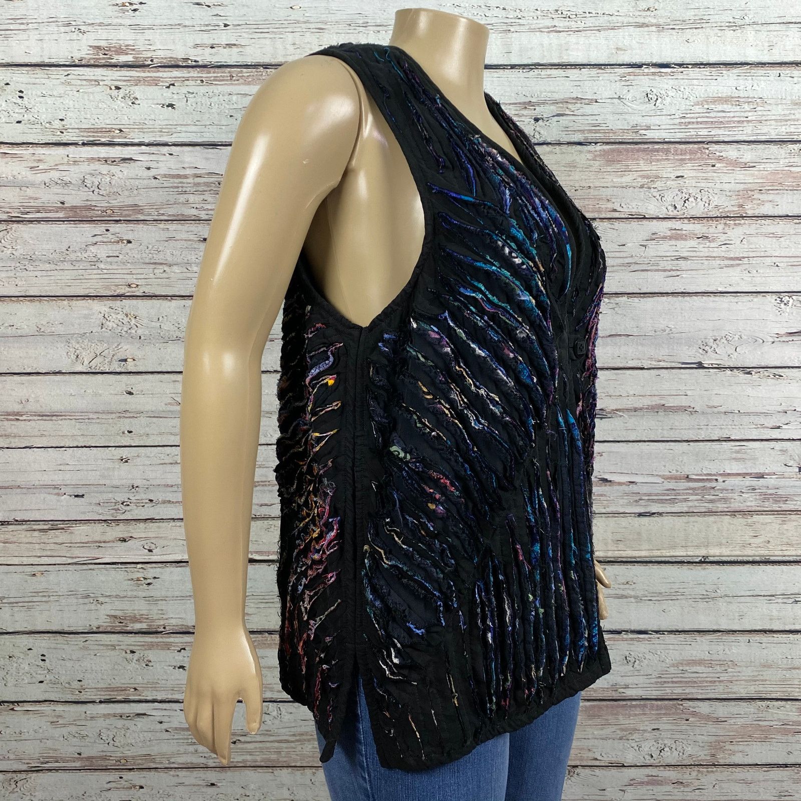 Other VTG Distressed Frayed Multicolor Fabric Stripe Vest LARGE XL Size XL / US 12-14 / IT 48-50 - 10 Thumbnail