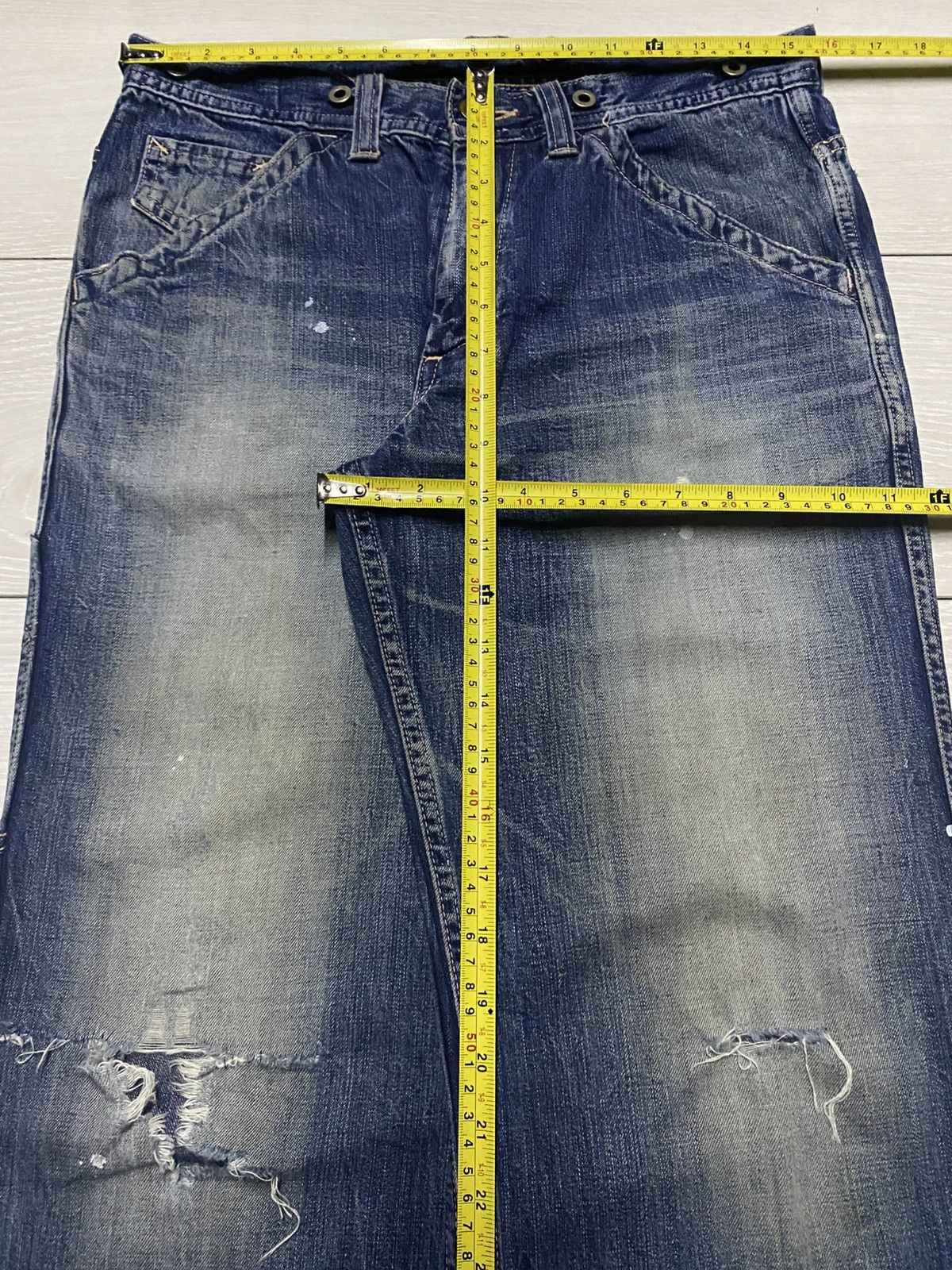 Lee Vintage Lee Union Made Blue Wash Paint Splatter Loose Jeans Size US 31 - 16 Thumbnail